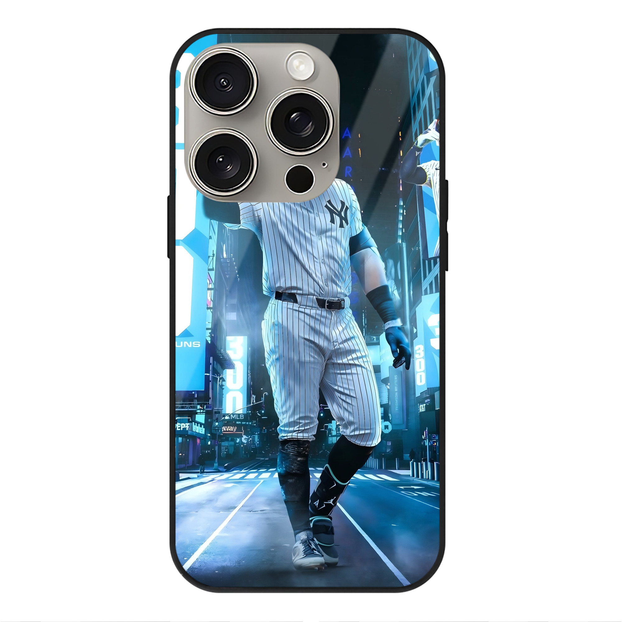 Aaron Judge 300 Home Runs 2 IPhone 15 Pro Mirror Phone Case – UV Printed Glass + TPU – Scratch-Resistant, Wireless Charging Compatible, Precise Fit & Stylish Design