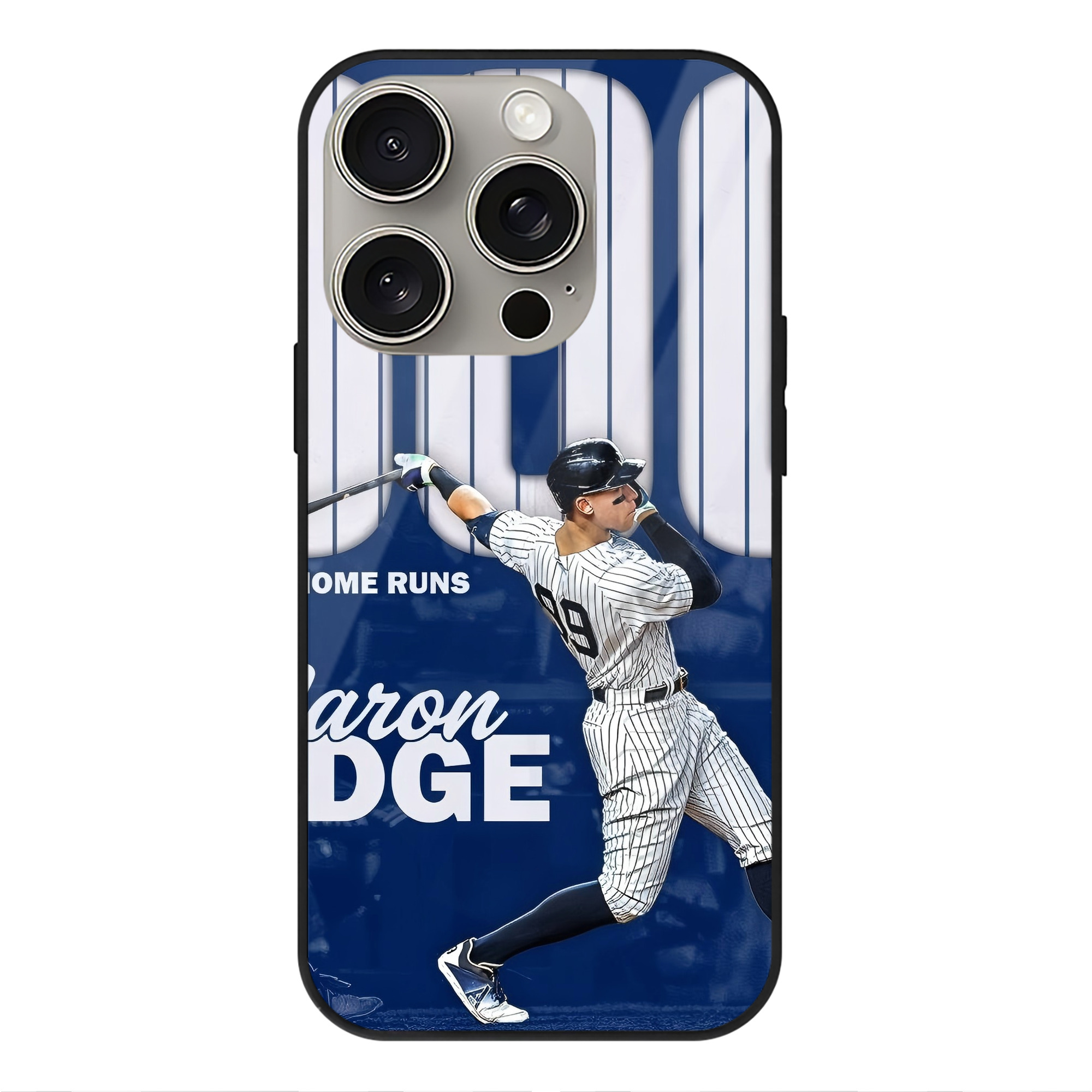 Aaron Judge 300 Home Runs IPhone 15 Pro Mirror Phone Case – UV Printed Glass + TPU – Scratch-Resistant, Wireless Charging Compatible, Precise Fit & Stylish Design