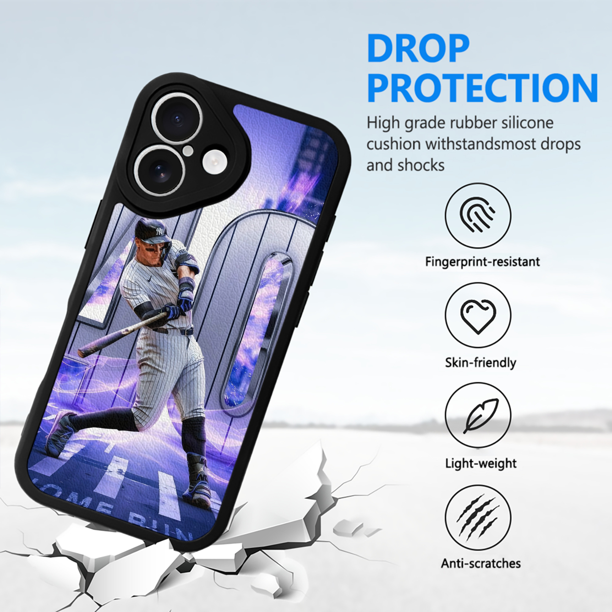 Aaron Judge 40 Home Runs IPhone 16 Silicone Leather Case – UV Print, Lambskin Texture – Perfect Fit, Wireless Charging Compatible, Scratch Resistant, Precise Cutouts – Stylish Protection For IPhone 16