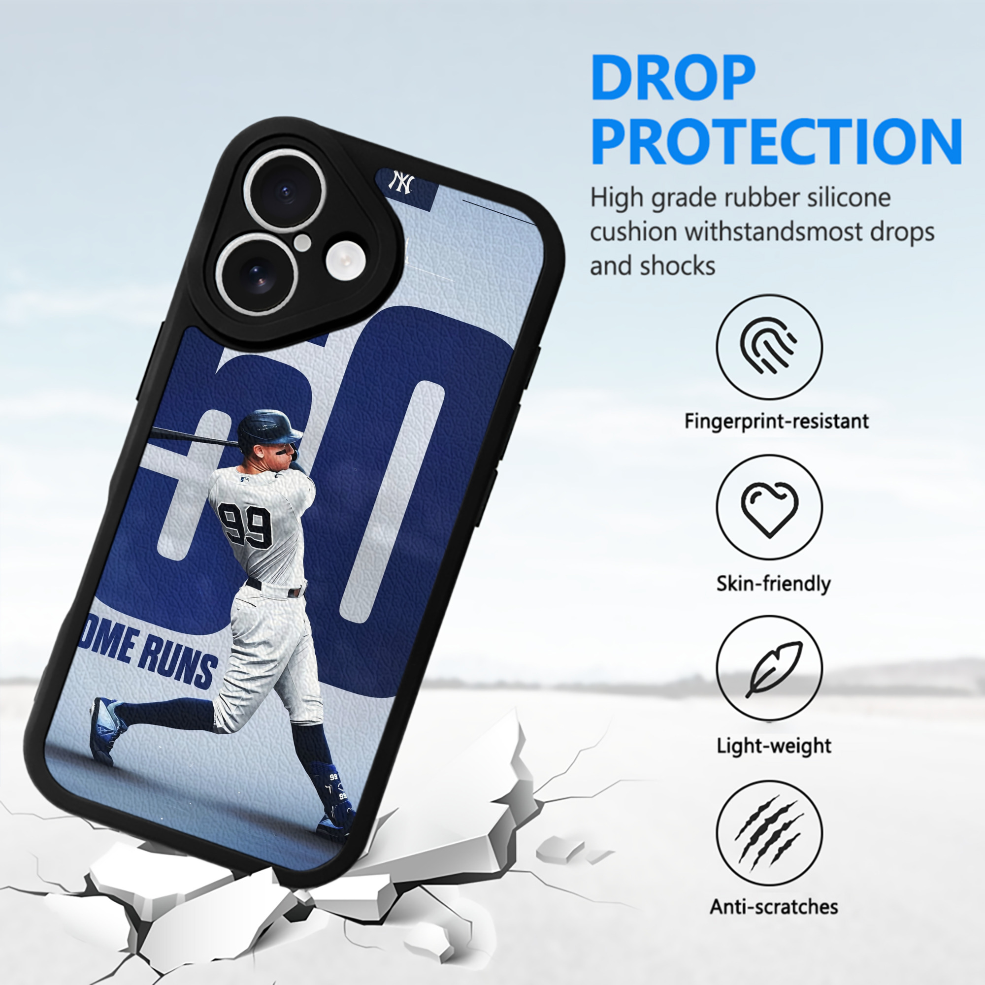 Aaron Judge 50 Home Runs 4 IPhone 16 Silicone Leather Case – UV Print, Lambskin Texture – Perfect Fit, Wireless Charging Compatible, Scratch Resistant, Precise Cutouts – Stylish Protection For IPhone 16