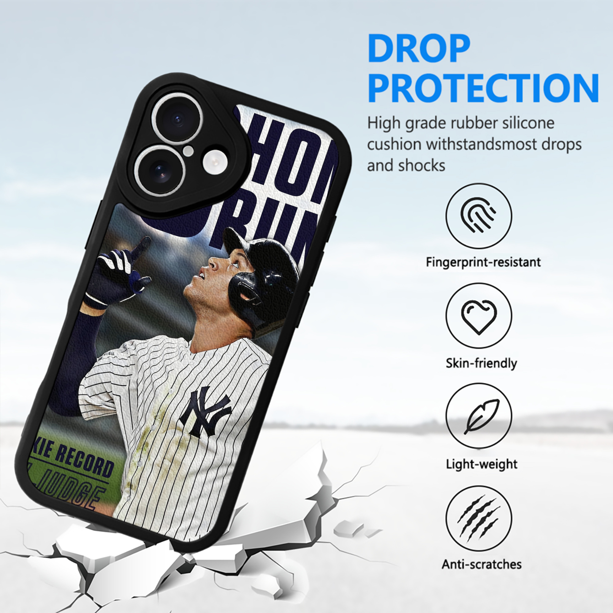 Aaron Judge 50 Home Runs 5 IPhone 16 Silicone Leather Case – UV Print, Lambskin Texture – Perfect Fit, Wireless Charging Compatible, Scratch Resistant, Precise Cutouts – Stylish Protection For IPhone 16