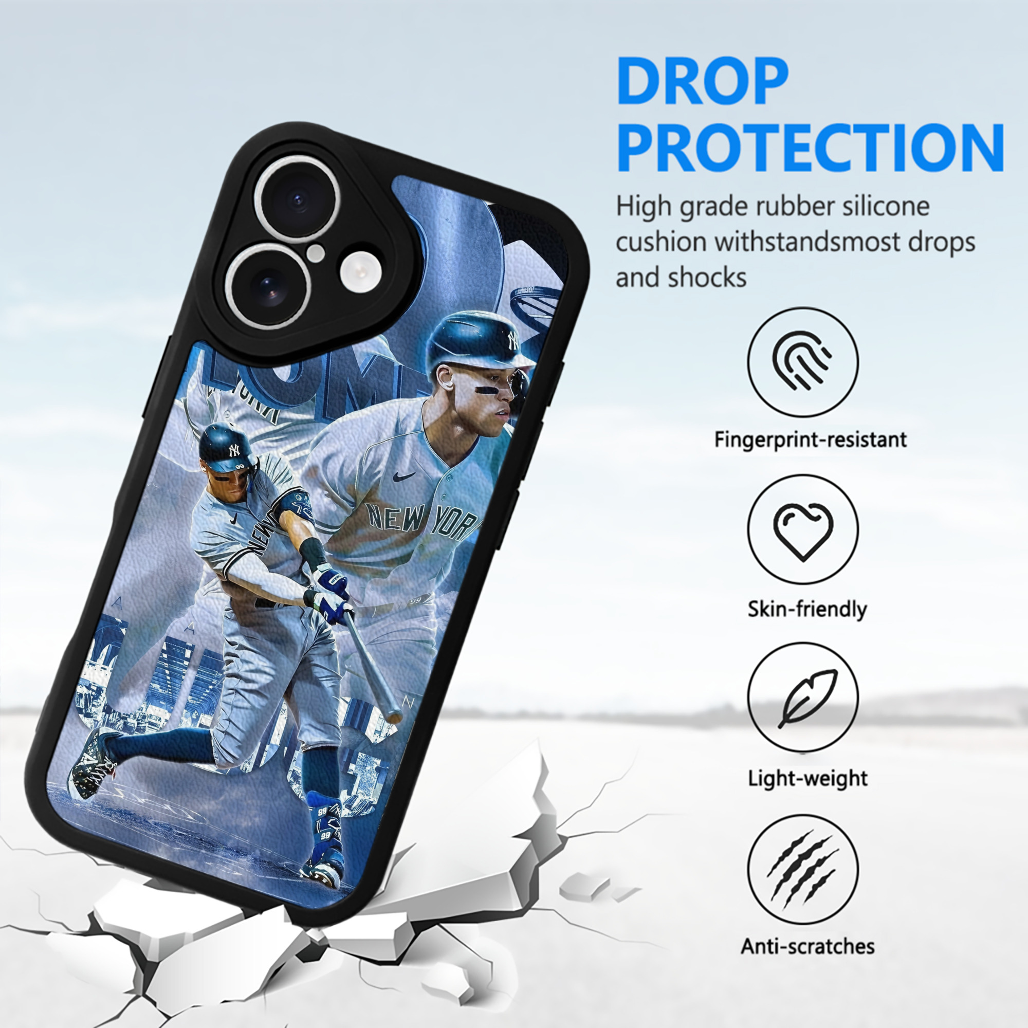 Aaron Judge 50 Home Runs IPhone 16 Silicone Leather Case – UV Print, Lambskin Texture – Perfect Fit, Wireless Charging Compatible, Scratch Resistant, Precise Cutouts – Stylish Protection For IPhone 16