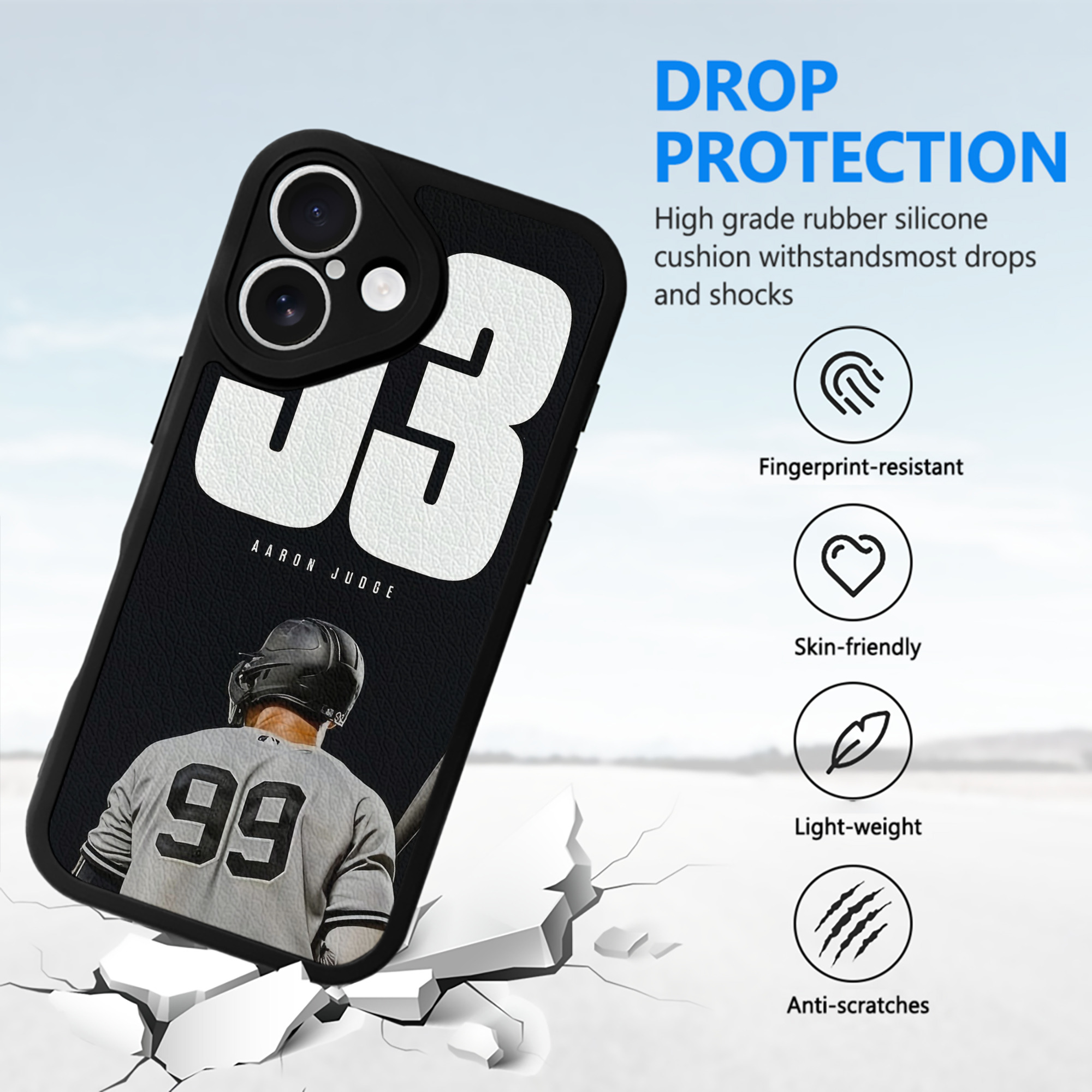 Aaron Judge 53 Home Runs IPhone 16 Silicone Leather Case – UV Print, Lambskin Texture – Perfect Fit, Wireless Charging Compatible, Scratch Resistant, Precise Cutouts – Stylish Protection For IPhone 16