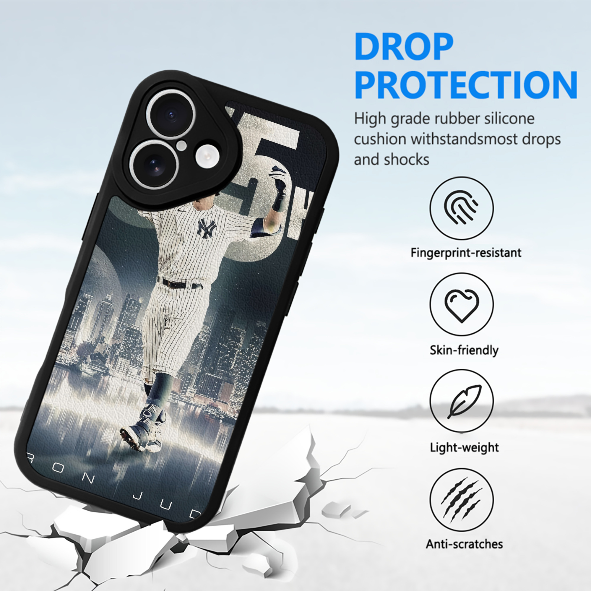 Aaron Judge 55 Home Runs IPhone 16 Silicone Leather Case – UV Print, Lambskin Texture – Perfect Fit, Wireless Charging Compatible, Scratch Resistant, Precise Cutouts – Stylish Protection For IPhone 16