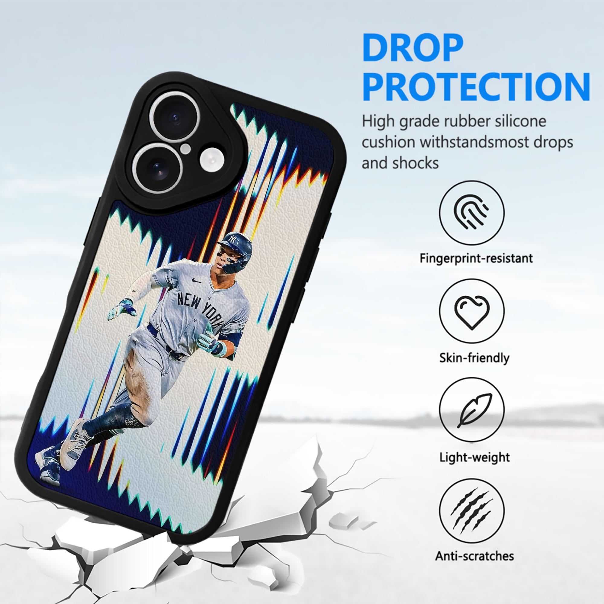 Aaron Judge 56 Home Runs IPhone 16 Silicone Leather Case – UV Print, Lambskin Texture – Perfect Fit, Wireless Charging Compatible, Scratch Resistant, Precise Cutouts – Stylish Protection For IPhone 16