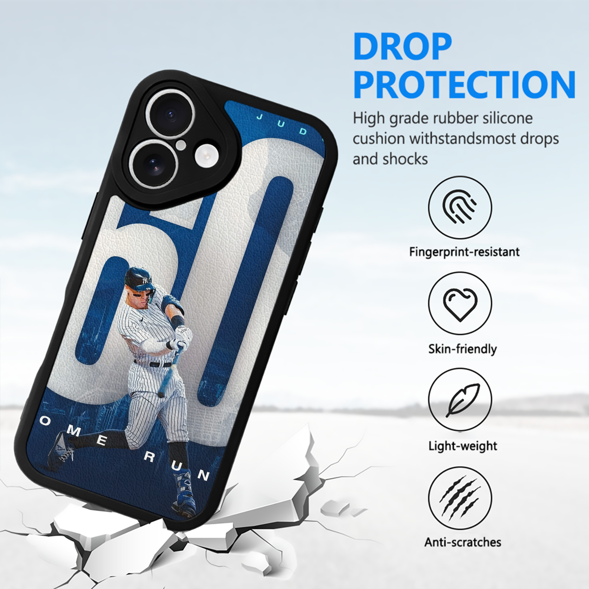 Aaron Judge 60 Home Runs 2 IPhone 16 Silicone Leather Case – UV Print, Lambskin Texture – Perfect Fit, Wireless Charging Compatible, Scratch Resistant, Precise Cutouts – Stylish Protection For IPhone 16
