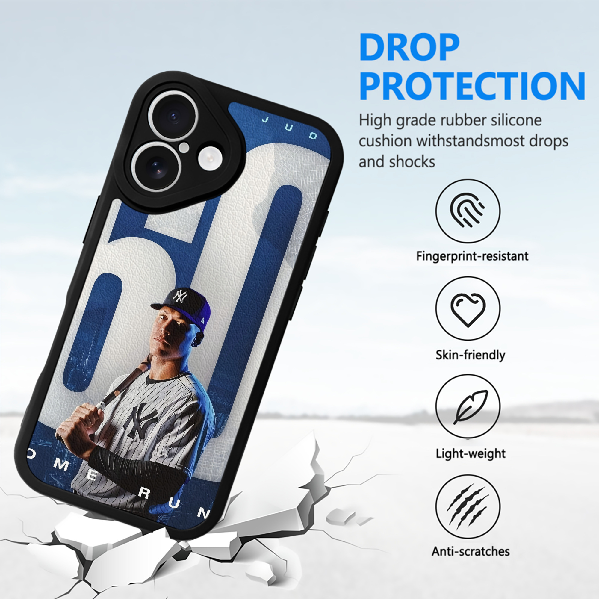 Aaron Judge 60 Home Runs IPhone 16 Silicone Leather Case – UV Print, Lambskin Texture – Perfect Fit, Wireless Charging Compatible, Scratch Resistant, Precise Cutouts – Stylish Protection For IPhone 16