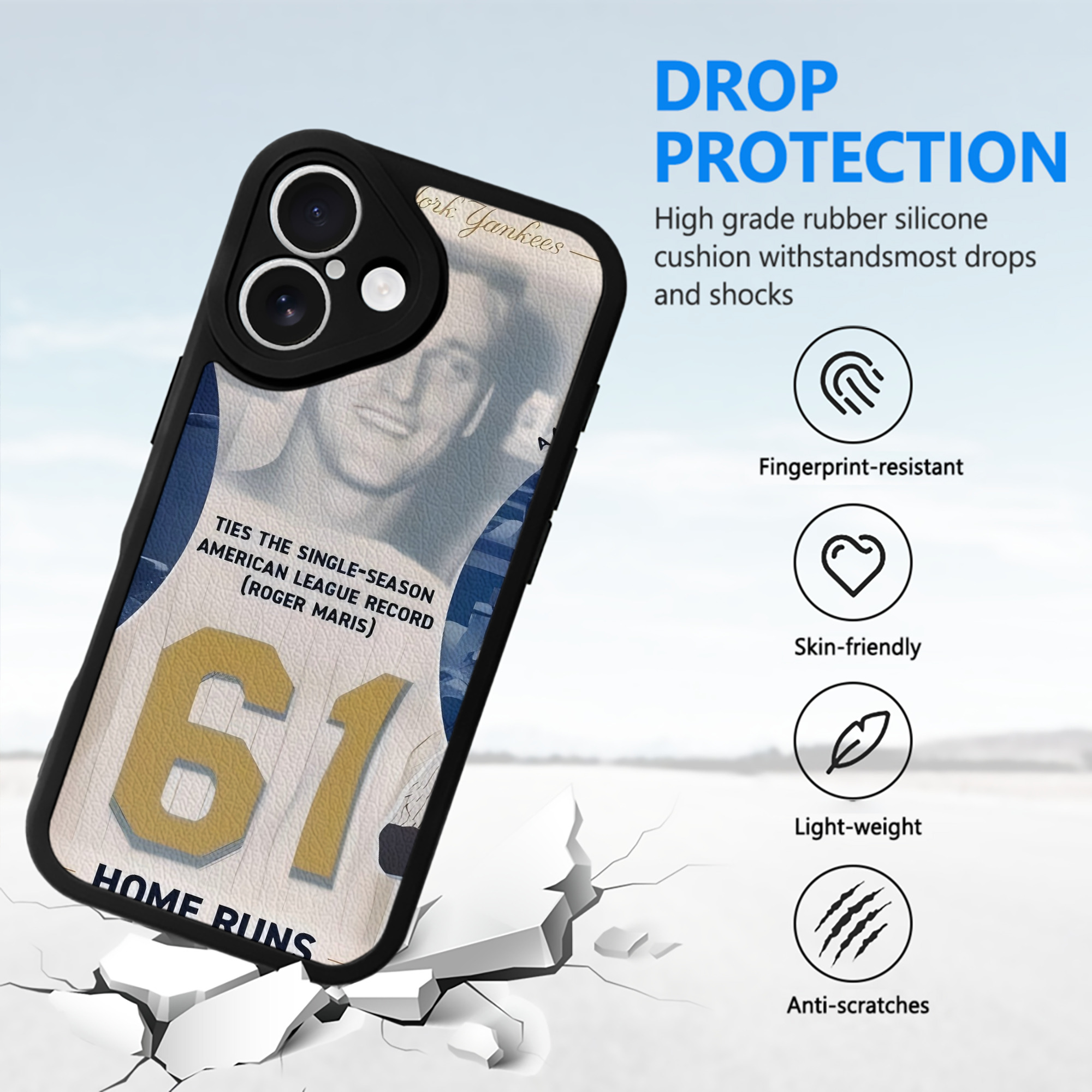 Aaron Judge 61 Home Runs 2 IPhone 16 Silicone Leather Case – UV Print, Lambskin Texture – Perfect Fit, Wireless Charging Compatible, Scratch Resistant, Precise Cutouts – Stylish Protection For IPhone 16