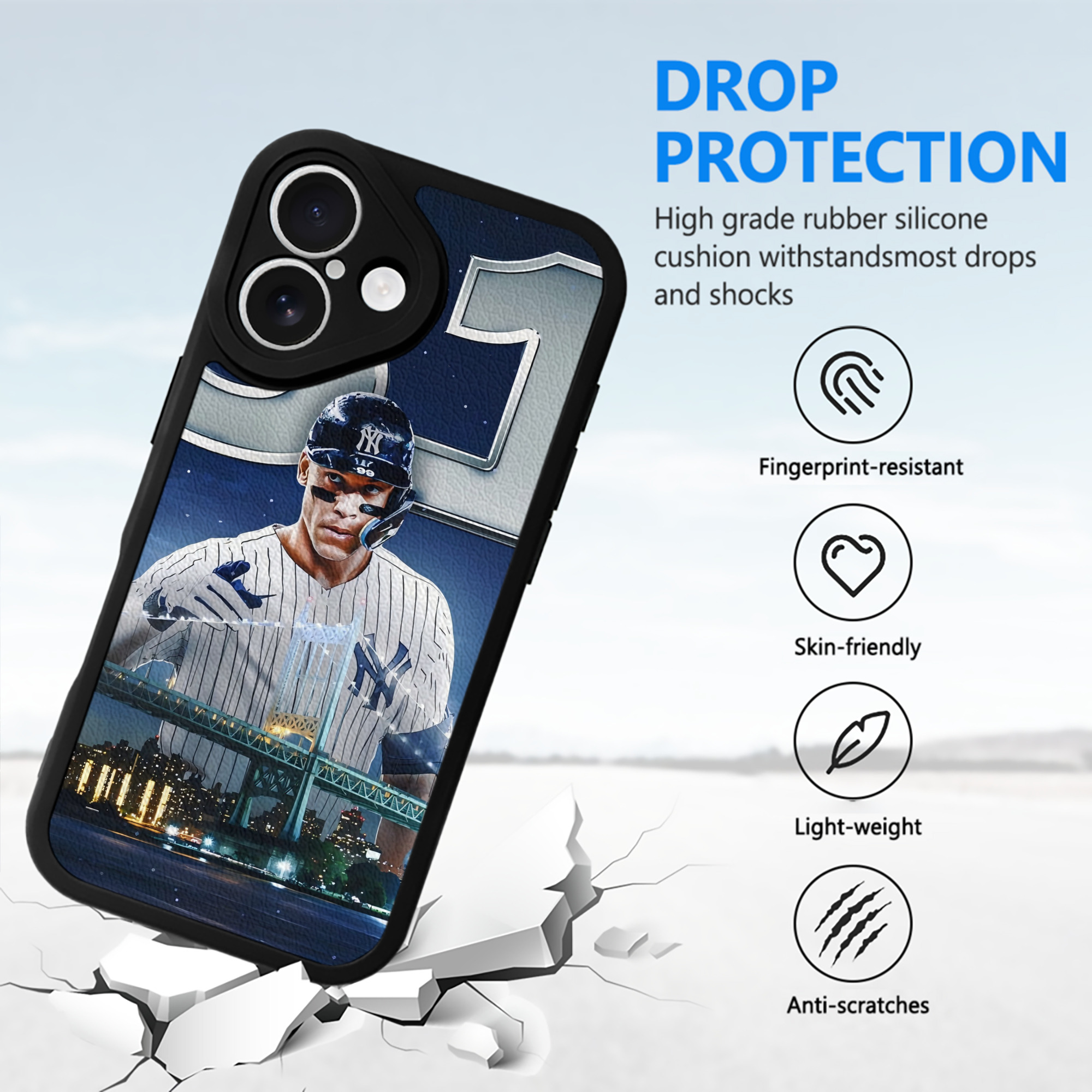 Aaron Judge 61 Home Runs IPhone 16 Silicone Leather Case – UV Print, Lambskin Texture – Perfect Fit, Wireless Charging Compatible, Scratch Resistant, Precise Cutouts – Stylish Protection For IPhone 16