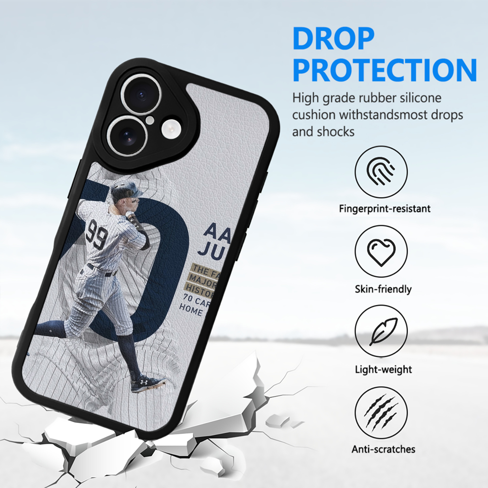Aaron Judge 70 Home Runs IPhone 16 Silicone Leather Case – UV Print, Lambskin Texture – Perfect Fit, Wireless Charging Compatible, Scratch Resistant, Precise Cutouts – Stylish Protection For IPhone 16