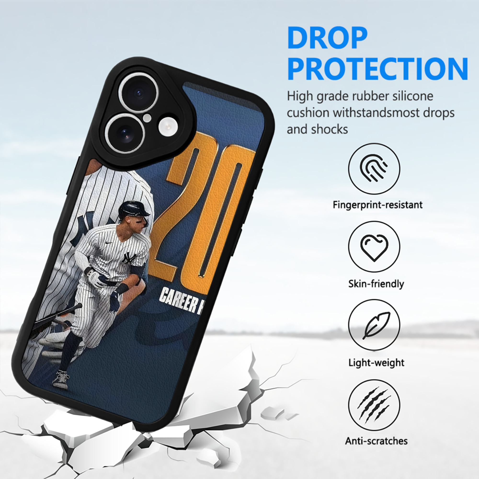 Aaron Judge 200 Home Runs 1 IPhone 16 Silicone Leather Case – UV Print, Lambskin Texture – Perfect Fit, Wireless Charging Compatible, Scratch Resistant, Precise Cutouts – Stylish Protection For IPhone 16