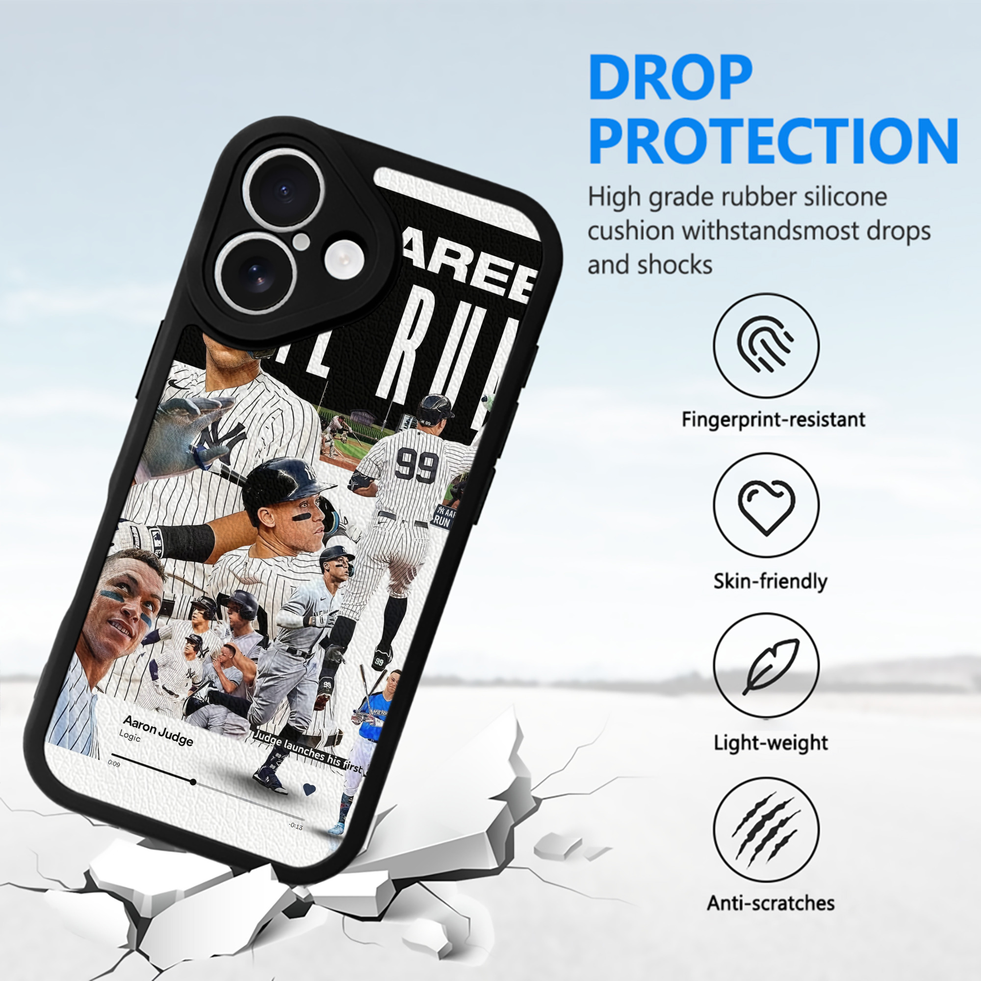 Aaron Judge 200 Home Runs 2 IPhone 16 Silicone Leather Case – UV Print, Lambskin Texture – Perfect Fit, Wireless Charging Compatible, Scratch Resistant, Precise Cutouts – Stylish Protection For IPhone 16