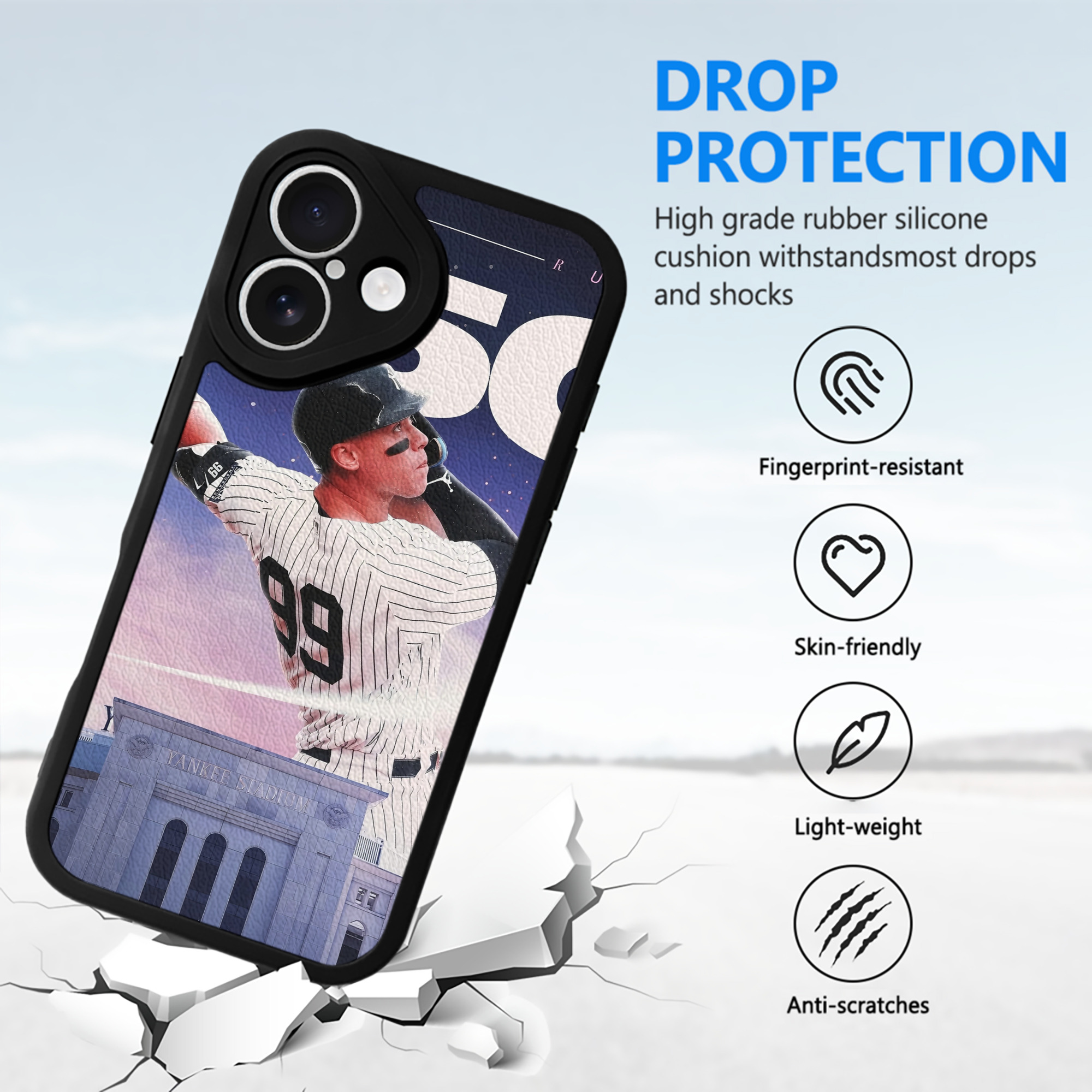 Aaron Judge 250 Home Runs IPhone 16 Silicone Leather Case – UV Print, Lambskin Texture – Perfect Fit, Wireless Charging Compatible, Scratch Resistant, Precise Cutouts – Stylish Protection For IPhone 16