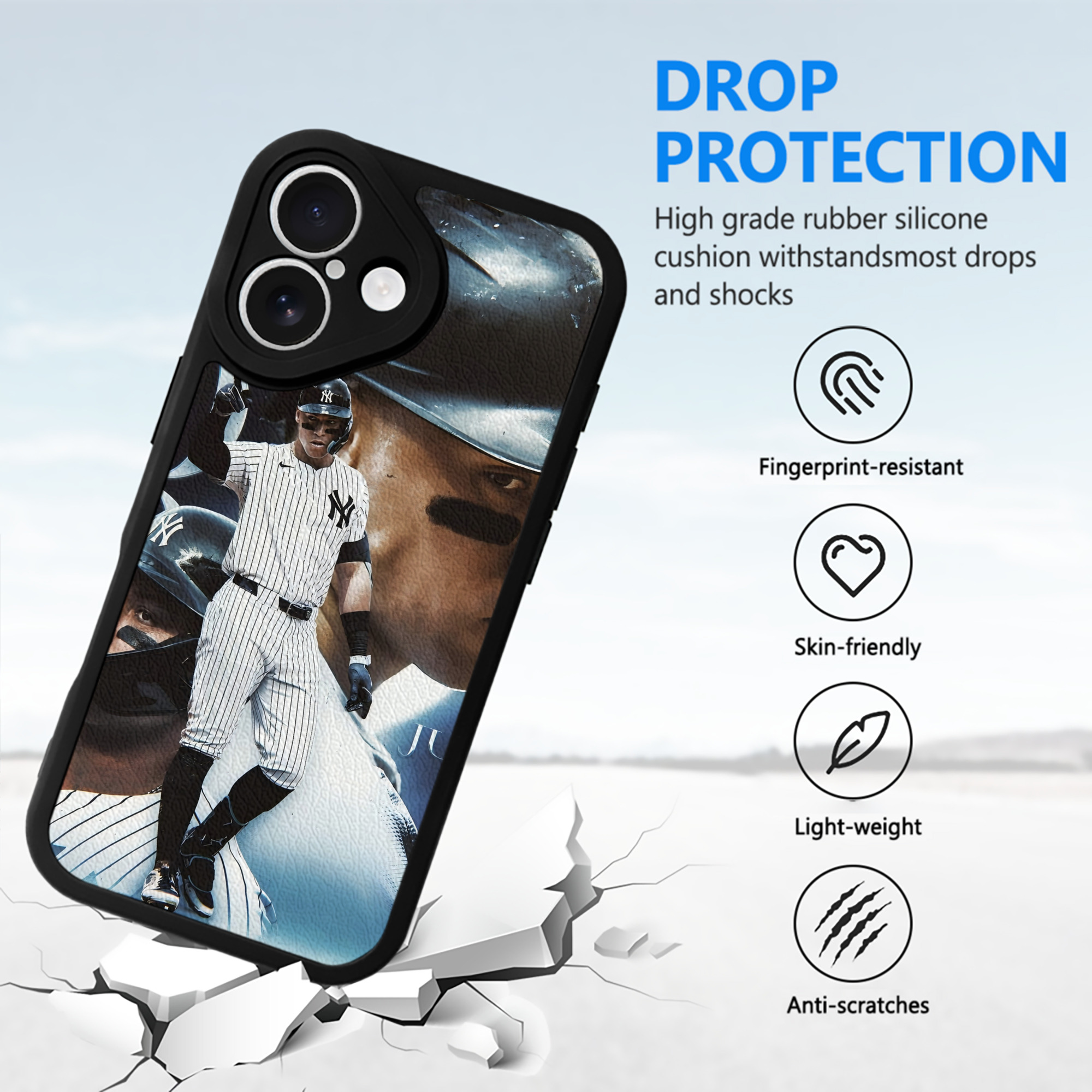 Aaron Judge 300 Home Runs 1 IPhone 16 Silicone Leather Case – UV Print, Lambskin Texture – Perfect Fit, Wireless Charging Compatible, Scratch Resistant, Precise Cutouts – Stylish Protection For IPhone 16