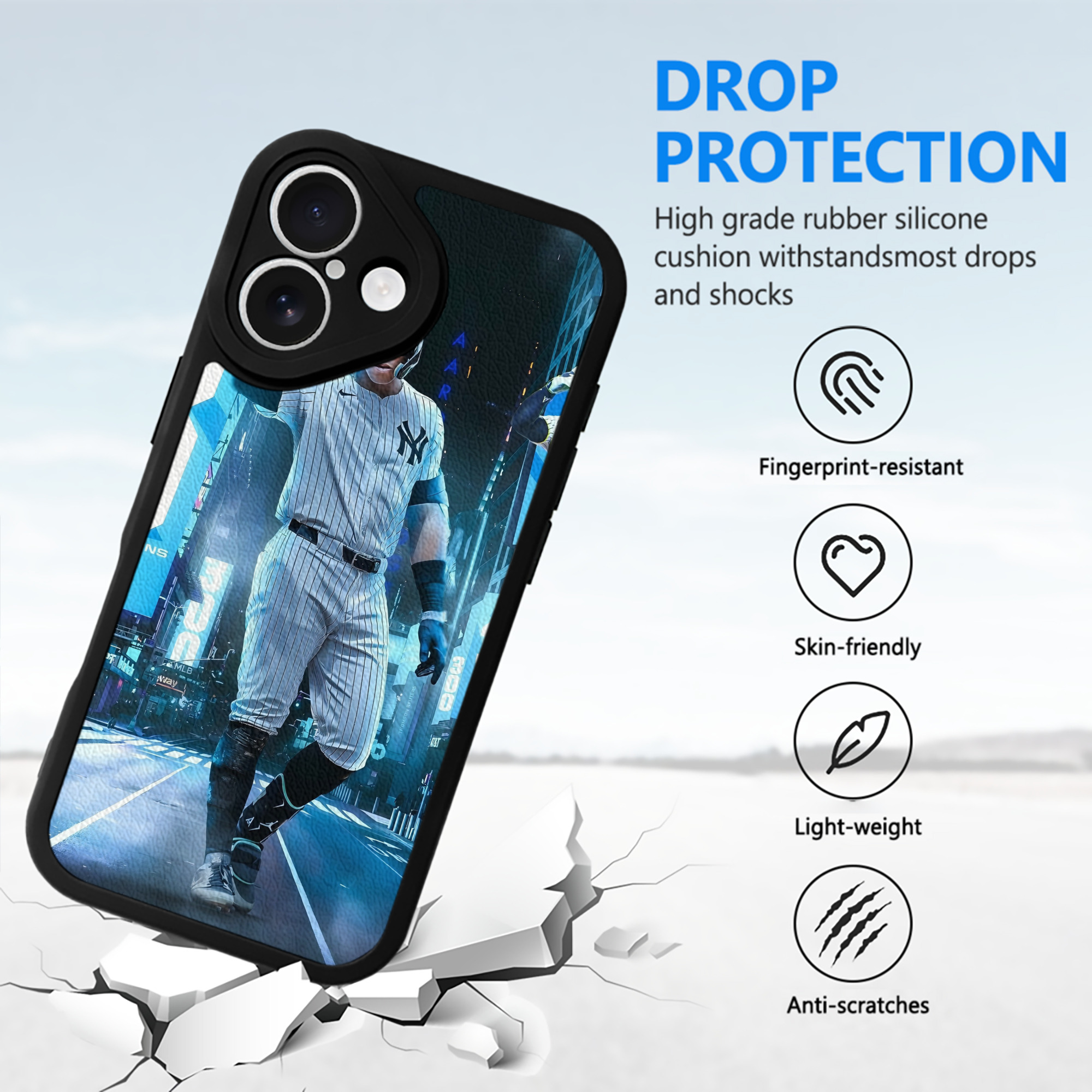 Aaron Judge 300 Home Runs 2 IPhone 16 Silicone Leather Case – UV Print, Lambskin Texture – Perfect Fit, Wireless Charging Compatible, Scratch Resistant, Precise Cutouts – Stylish Protection For IPhone 16