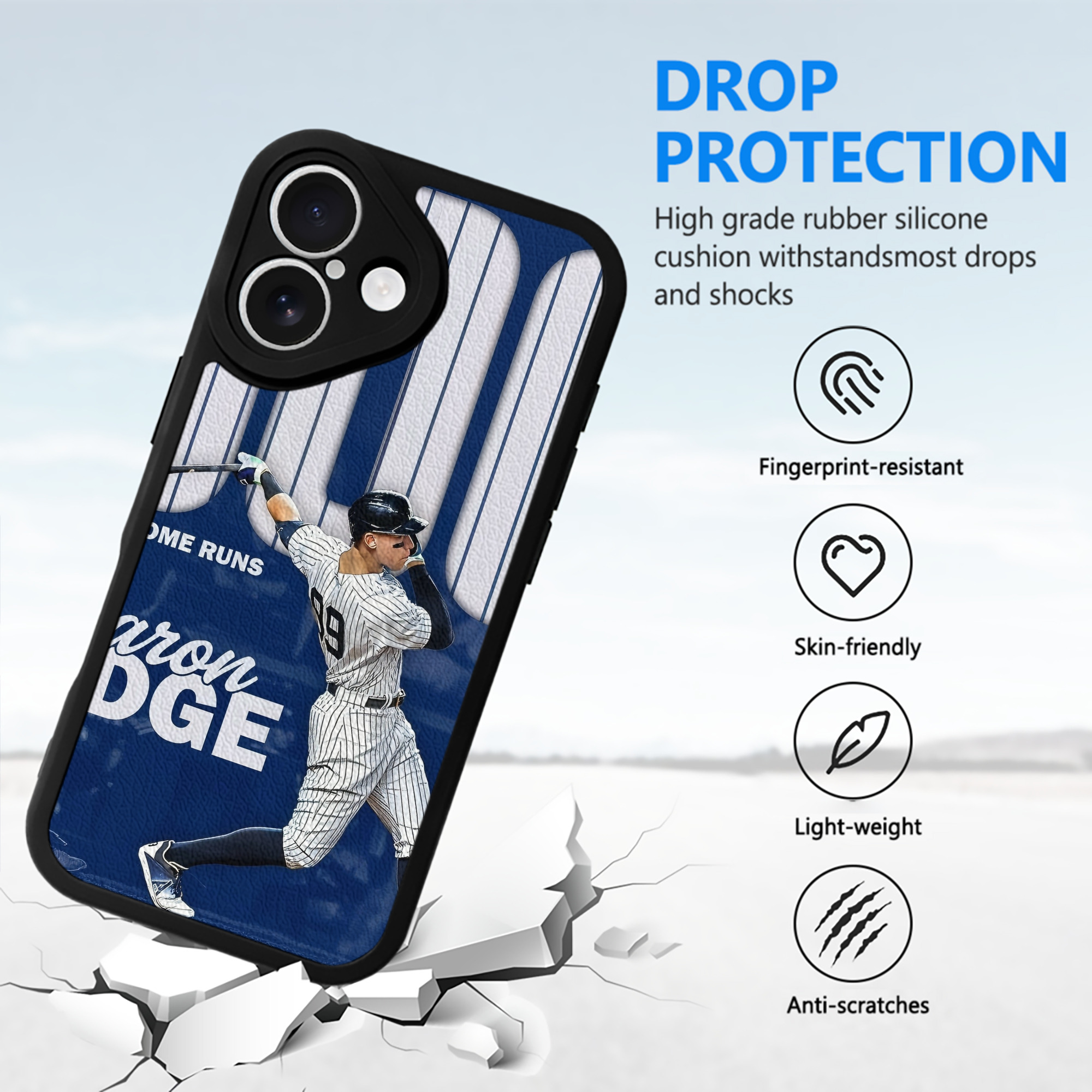Aaron Judge 300 Home Runs IPhone 16 Silicone Leather Case – UV Print, Lambskin Texture – Perfect Fit, Wireless Charging Compatible, Scratch Resistant, Precise Cutouts – Stylish Protection For IPhone 16