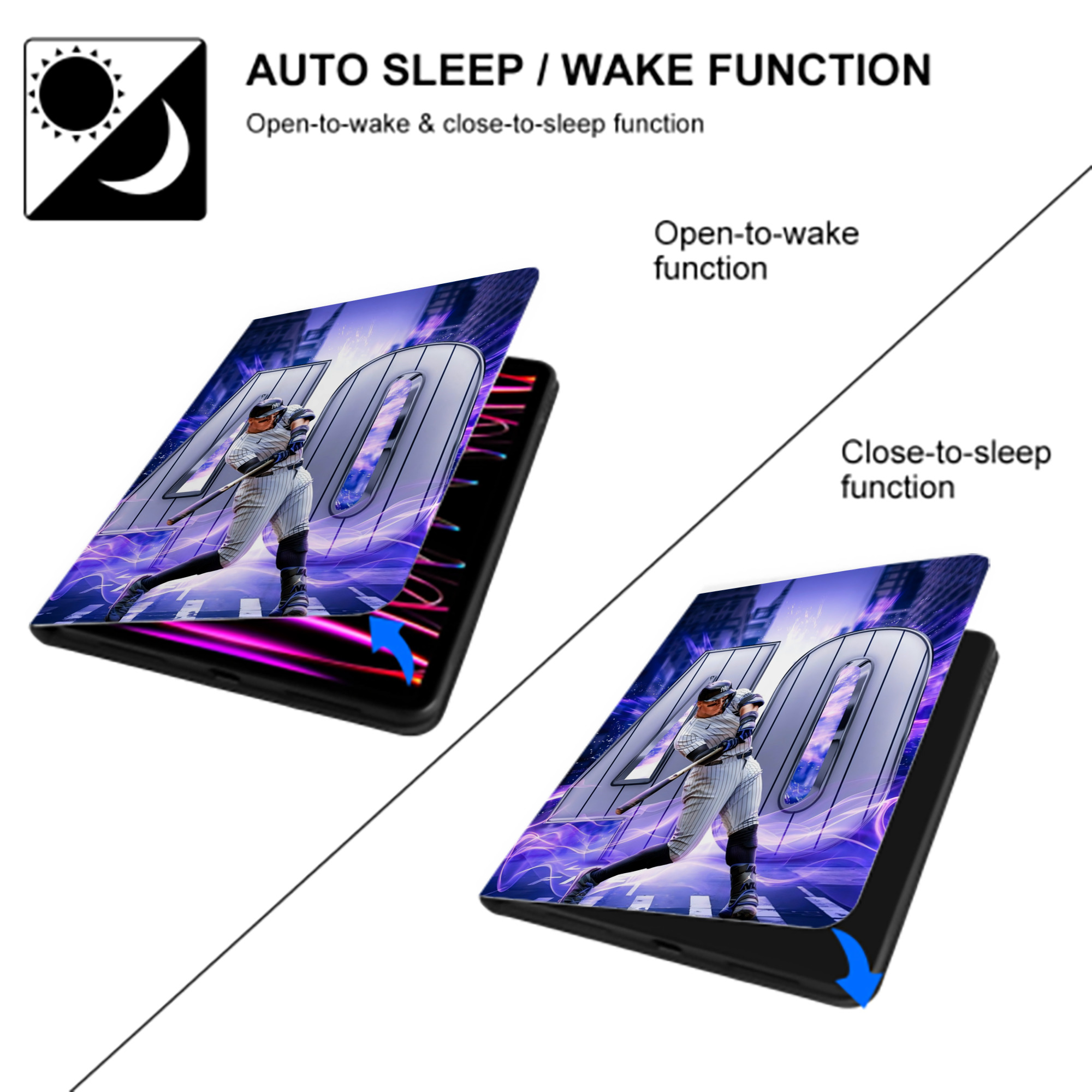 Aaron Judge 40 Home Runs Premium Tri-Fold PU Leather & Silicone IPad Case With Pencil Slot – Fits 9.5,10.5,10.9 – Adjustable Stand, Slim, Protective