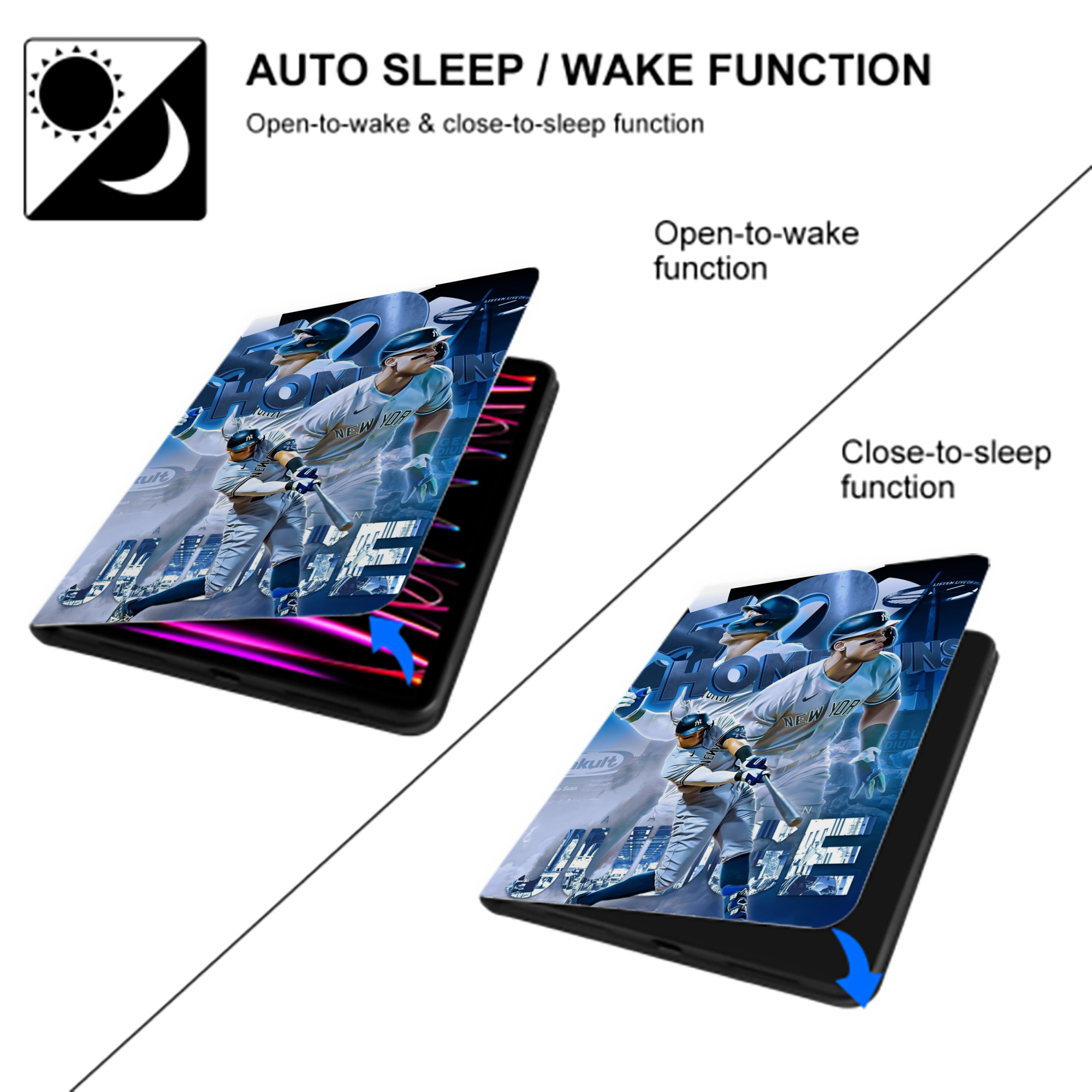 Aaron Judge 50 Home Runs Premium Tri-Fold PU Leather & Silicone IPad Case With Pencil Slot – Fits 9.5,10.5,10.9 – Adjustable Stand, Slim, Protective