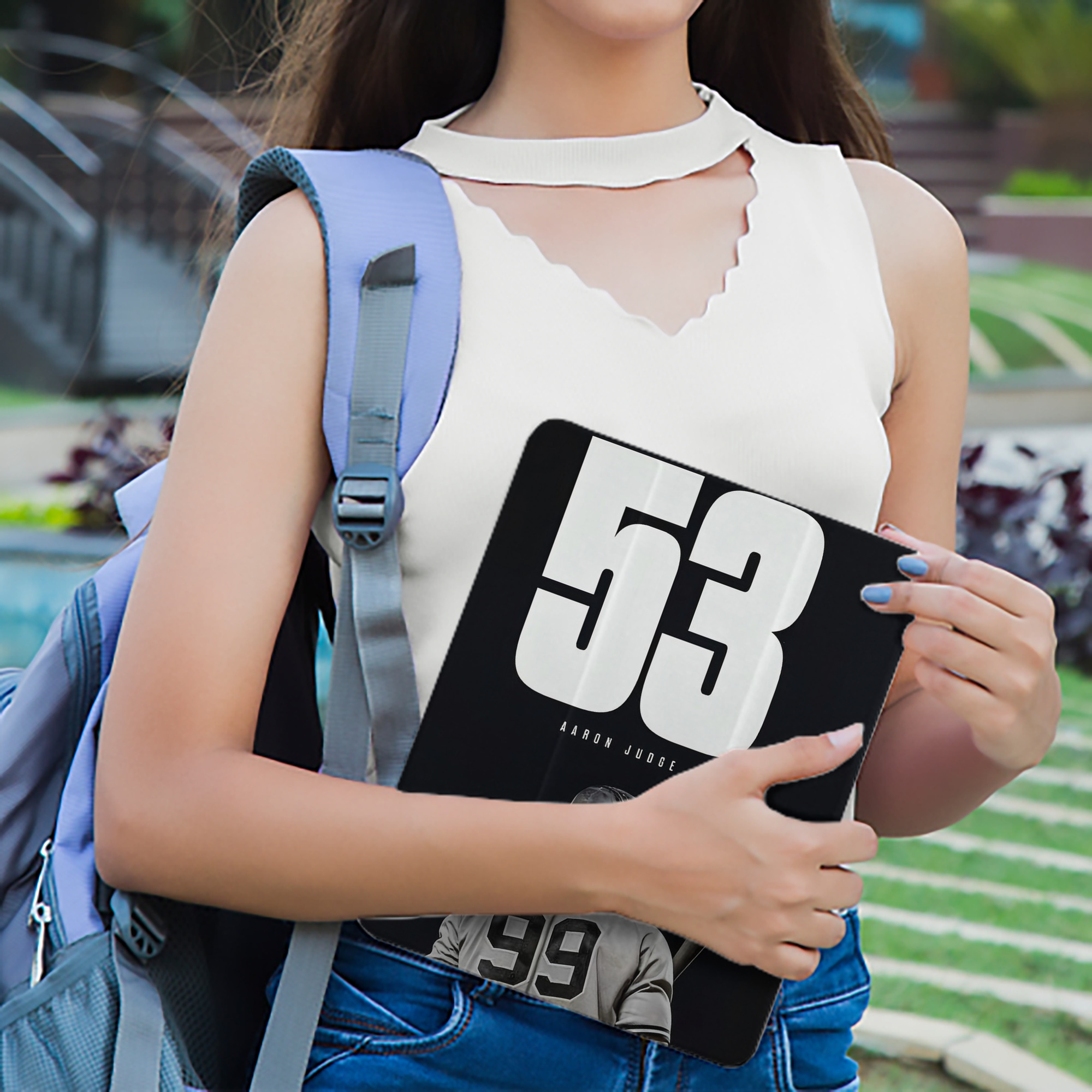 Aaron Judge 53 Home Runs Premium Tri-Fold PU Leather & Silicone IPad Case With Pencil Slot – Fits 9.5,10.5,10.9 – Adjustable Stand, Slim, Protective