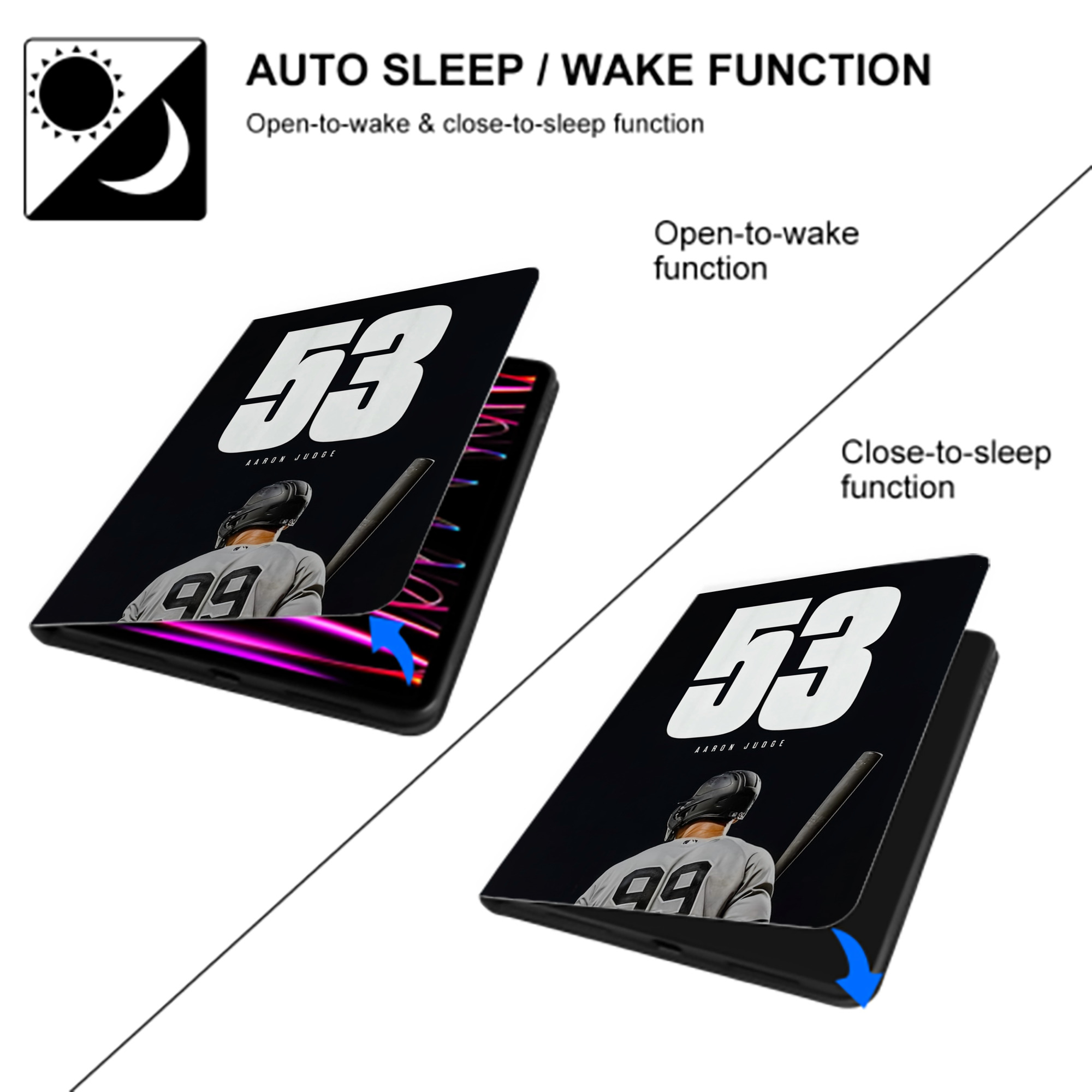 Aaron Judge 53 Home Runs Premium Tri-Fold PU Leather & Silicone IPad Case With Pencil Slot – Fits 9.5,10.5,10.9 – Adjustable Stand, Slim, Protective