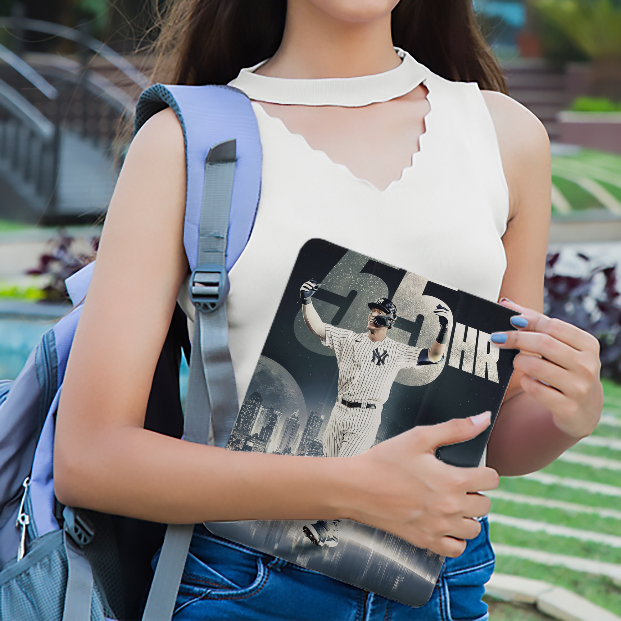 Aaron Judge 55 Home Runs Premium Tri-Fold PU Leather & Silicone IPad Case With Pencil Slot – Fits 9.5,10.5,10.9 – Adjustable Stand, Slim, Protective