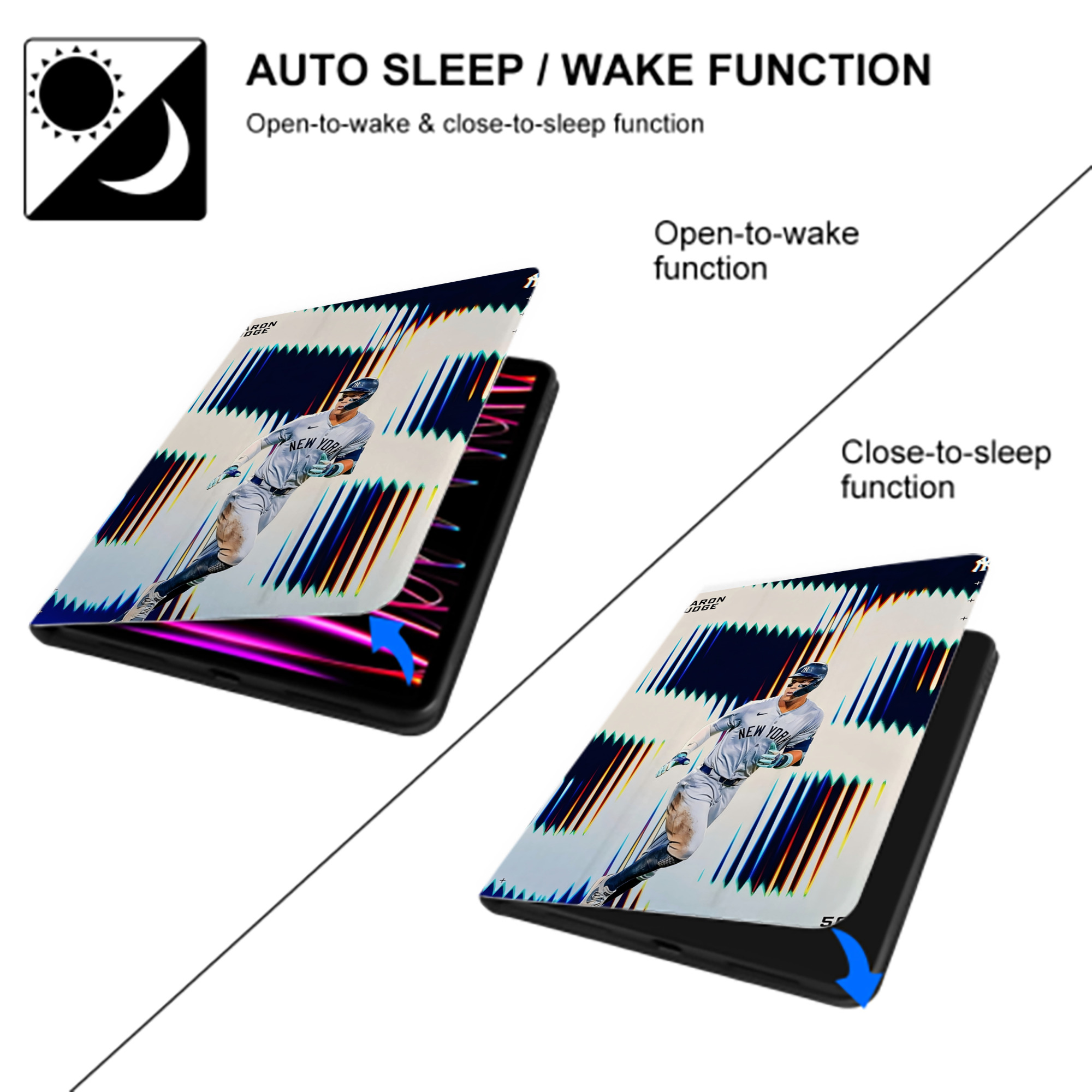 Aaron Judge 56 Home Runs Premium Tri-Fold PU Leather & Silicone IPad Case With Pencil Slot – Fits 9.5,10.5,10.9 – Adjustable Stand, Slim, Protective