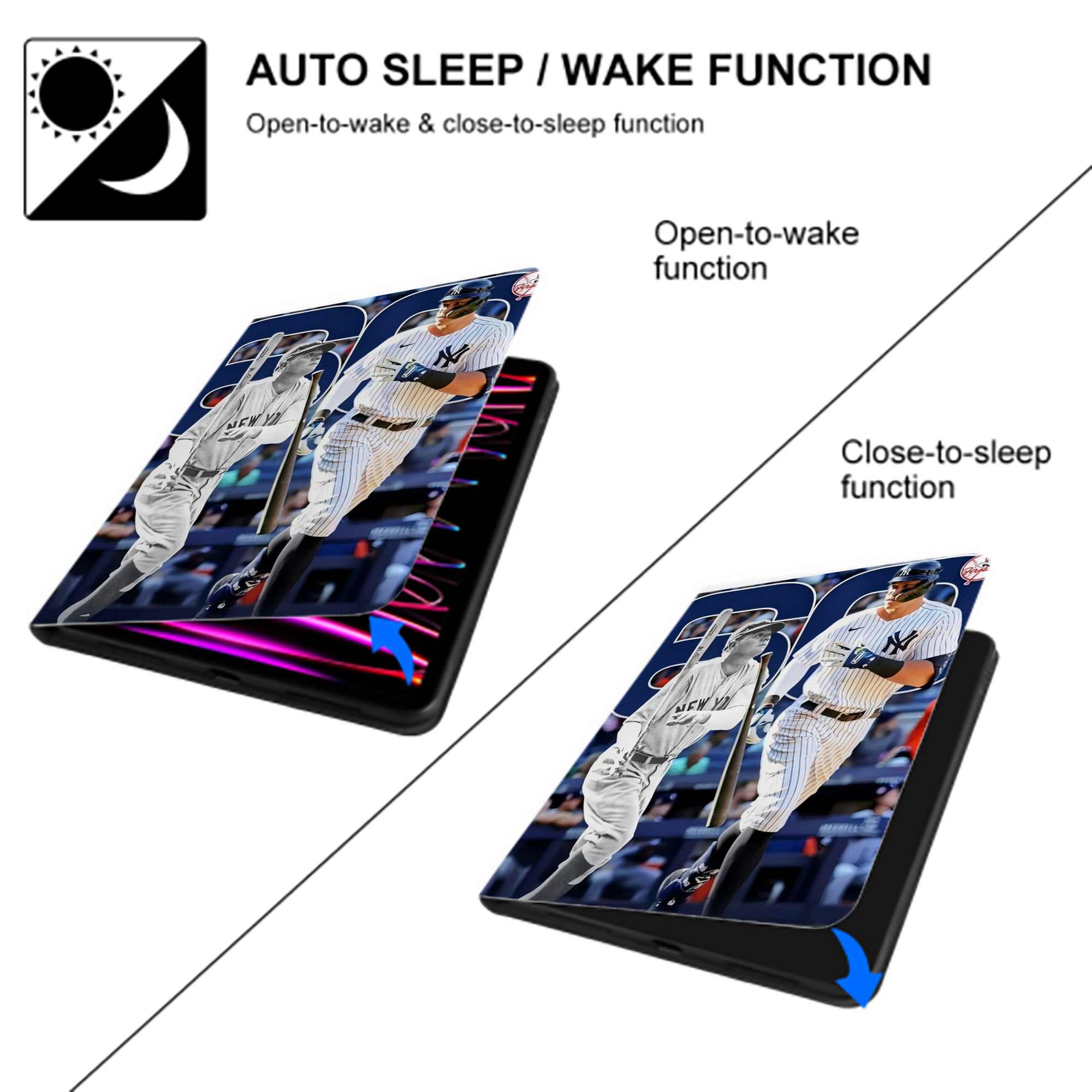 Aaron Judge 60 Home Runs 5 Premium Tri-Fold PU Leather & Silicone IPad Case With Pencil Slot – Fits 9.5,10.5,10.9 – Adjustable Stand, Slim, Protective