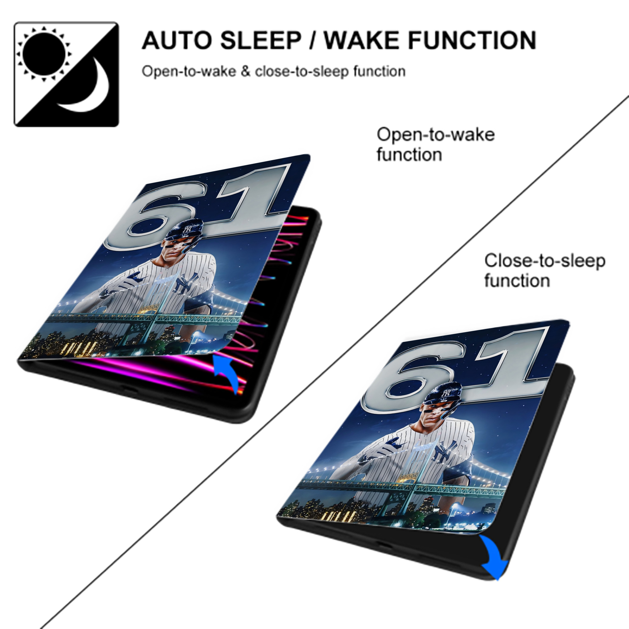 Aaron Judge 61 Home Runs Premium Tri-Fold PU Leather & Silicone IPad Case With Pencil Slot – Fits 9.5,10.5,10.9 – Adjustable Stand, Slim, Protective