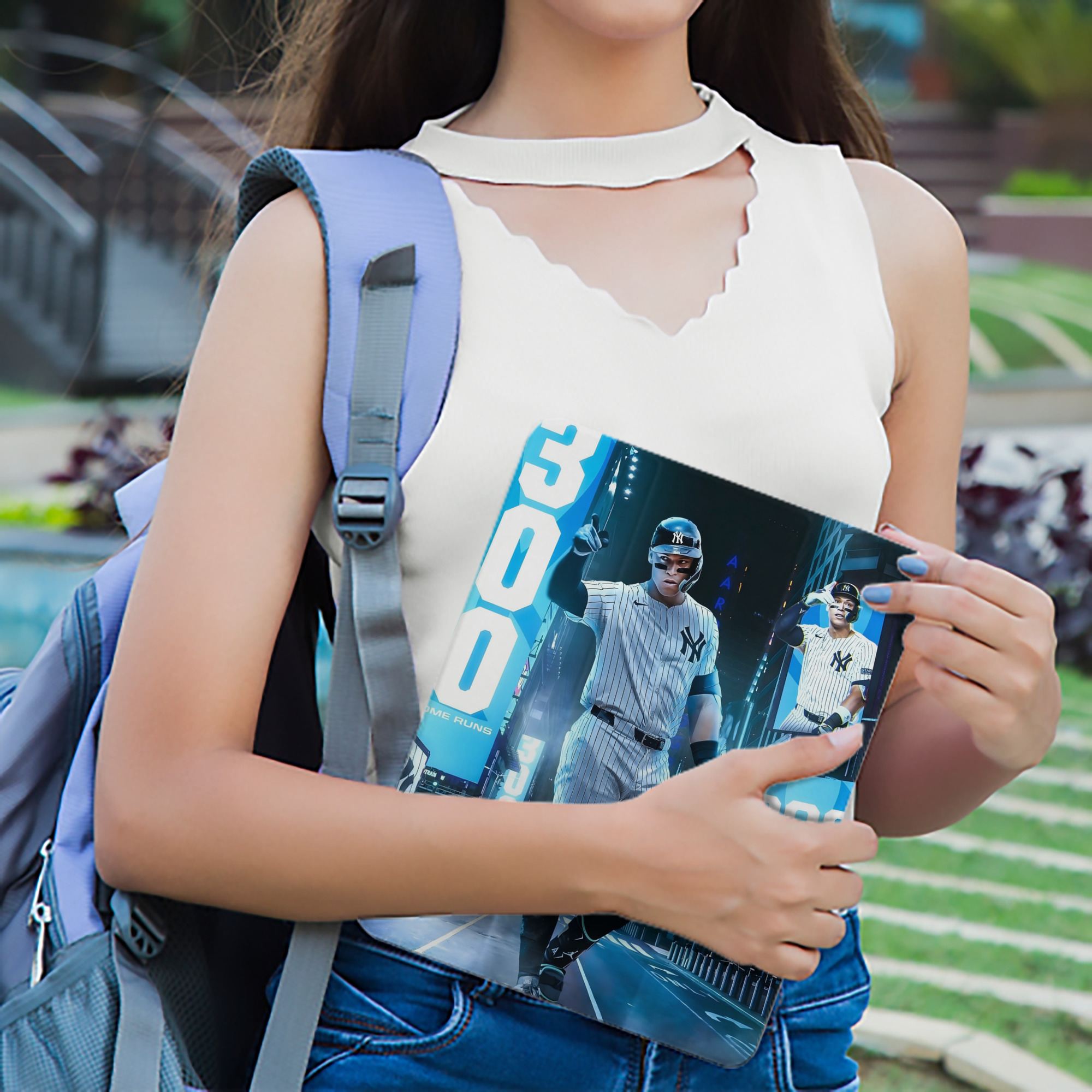 Aaron Judge 300 Home Runs 2 Premium Tri-Fold PU Leather & Silicone IPad Case With Pencil Slot – Fits 9.5,10.5,10.9 – Adjustable Stand, Slim, Protective