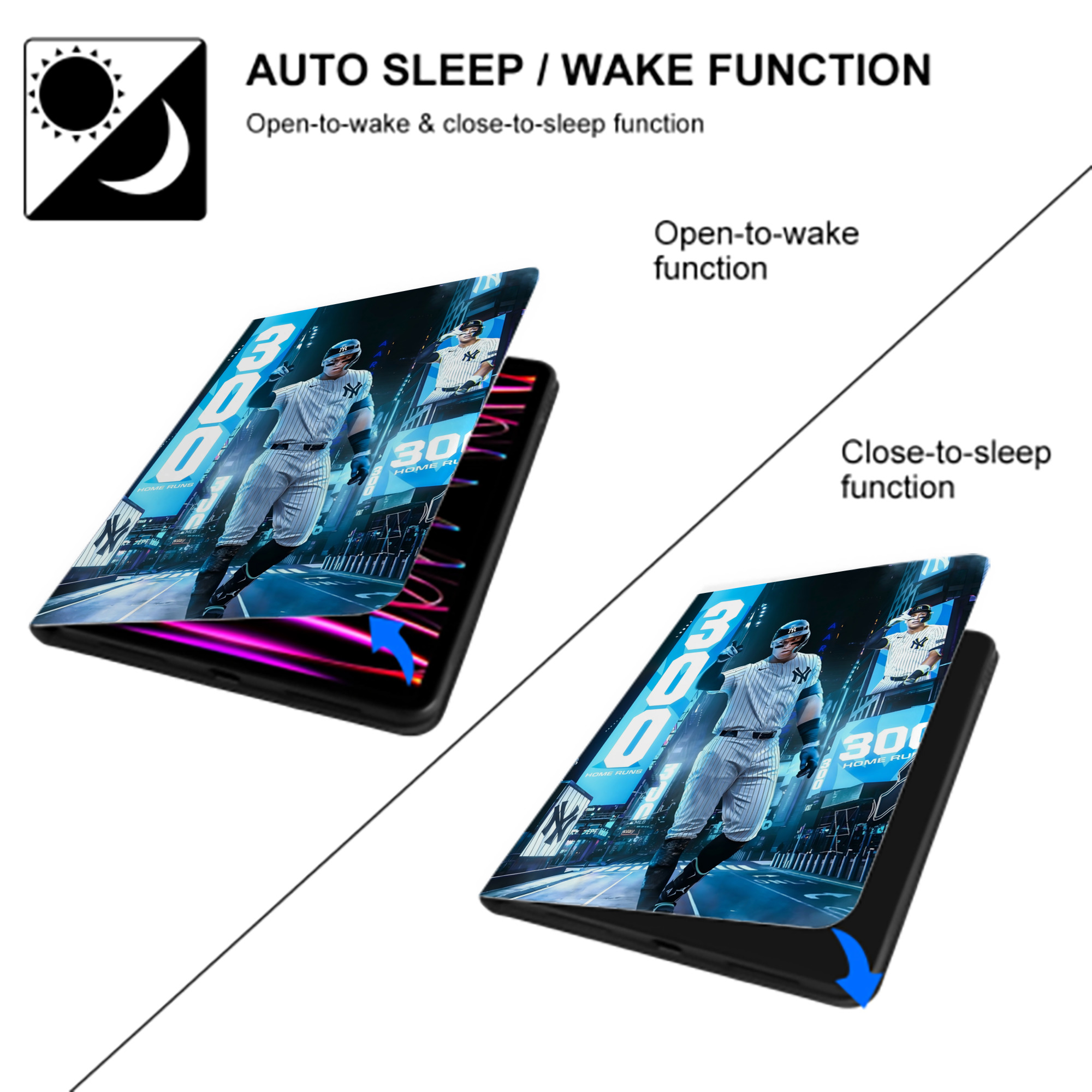 Aaron Judge 300 Home Runs 2 Premium Tri-Fold PU Leather & Silicone IPad Case With Pencil Slot – Fits 9.5,10.5,10.9 – Adjustable Stand, Slim, Protective