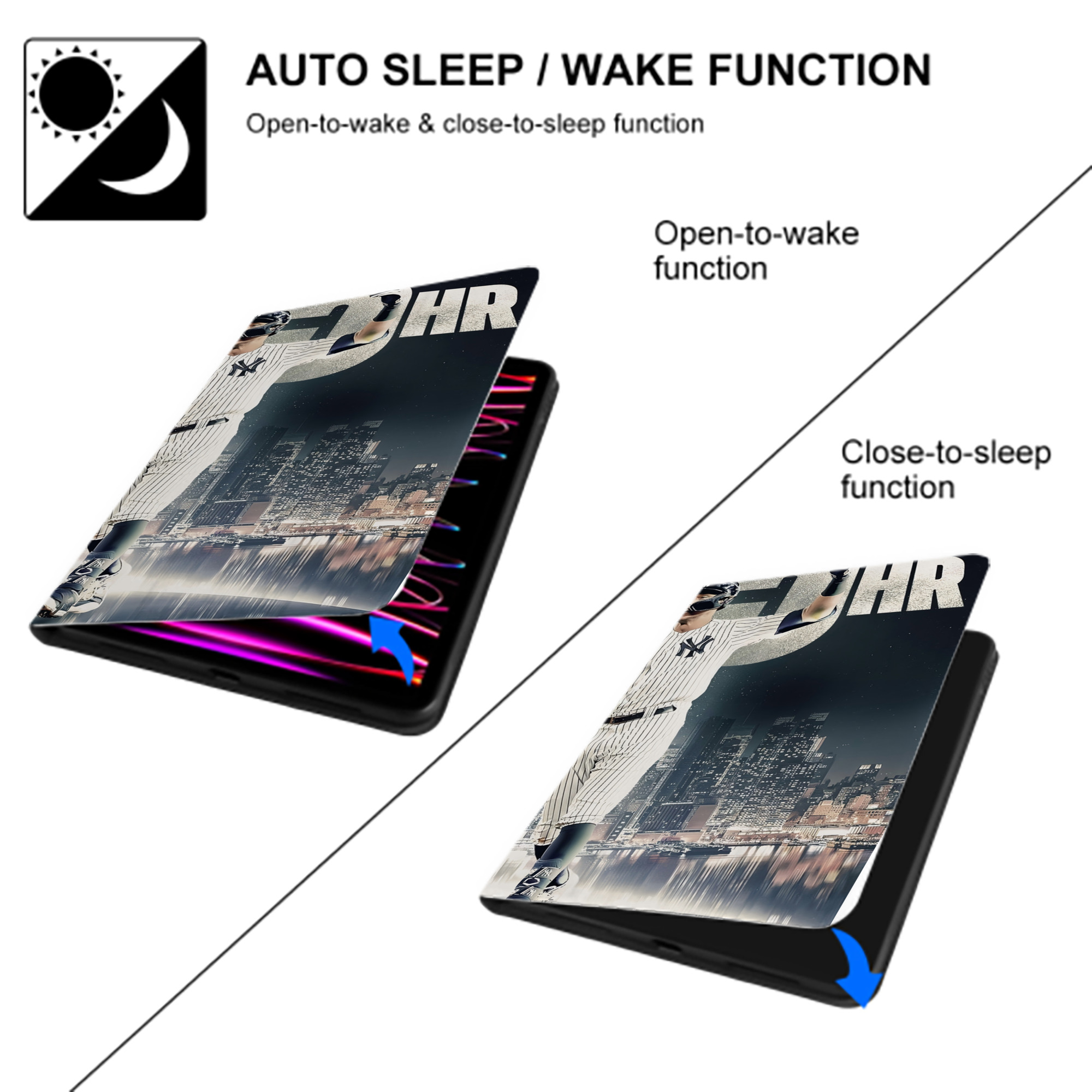 Aaron Judge 55 Home Runs IPad Book-Style Case With Pencil Slot – Slim PU & TPU Cover – Full Protection, Precise Fit, Water & Scratch Resistant