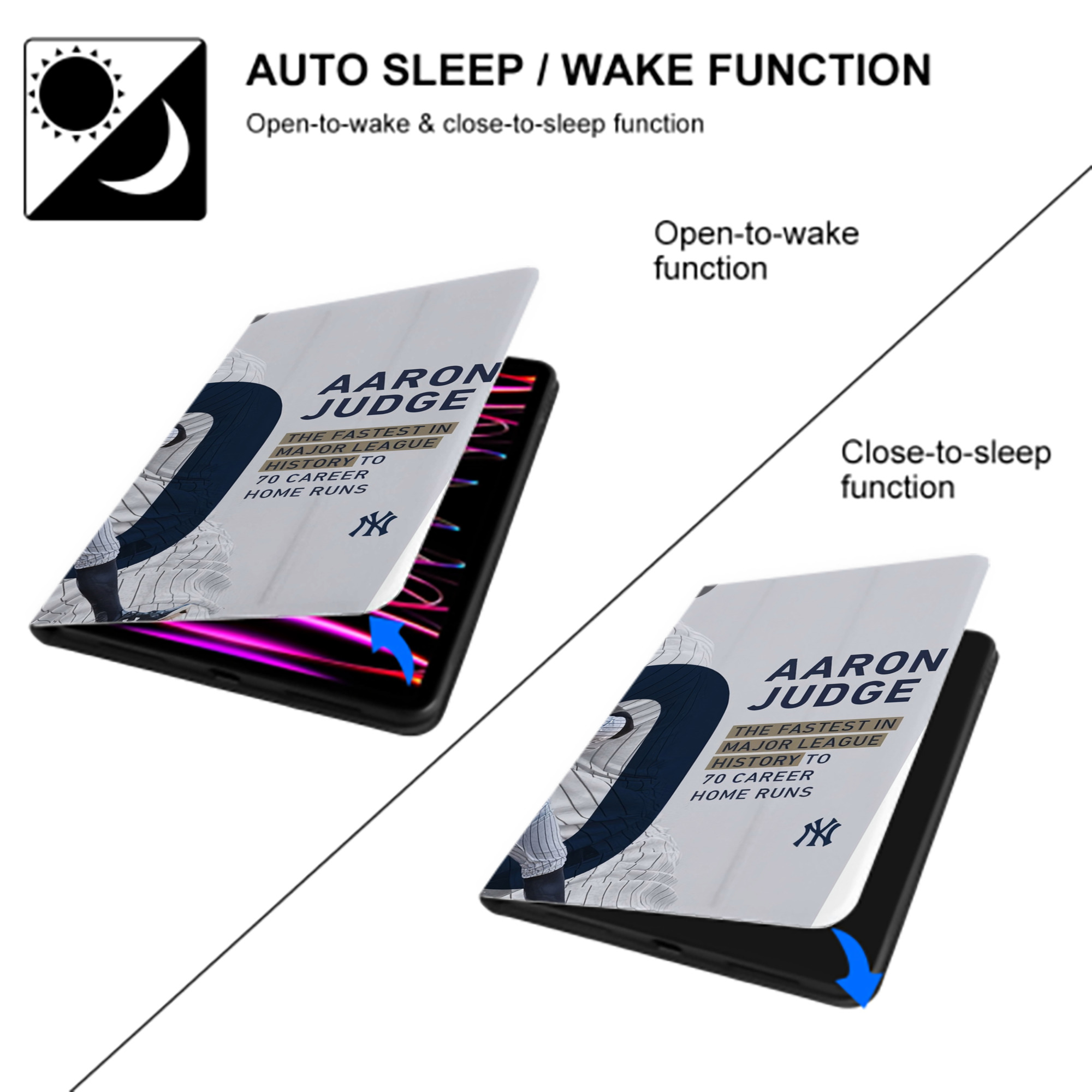 Aaron Judge 70 Home Runs IPad Book-Style Case With Pencil Slot – Slim PU & TPU Cover – Full Protection, Precise Fit, Water & Scratch Resistant