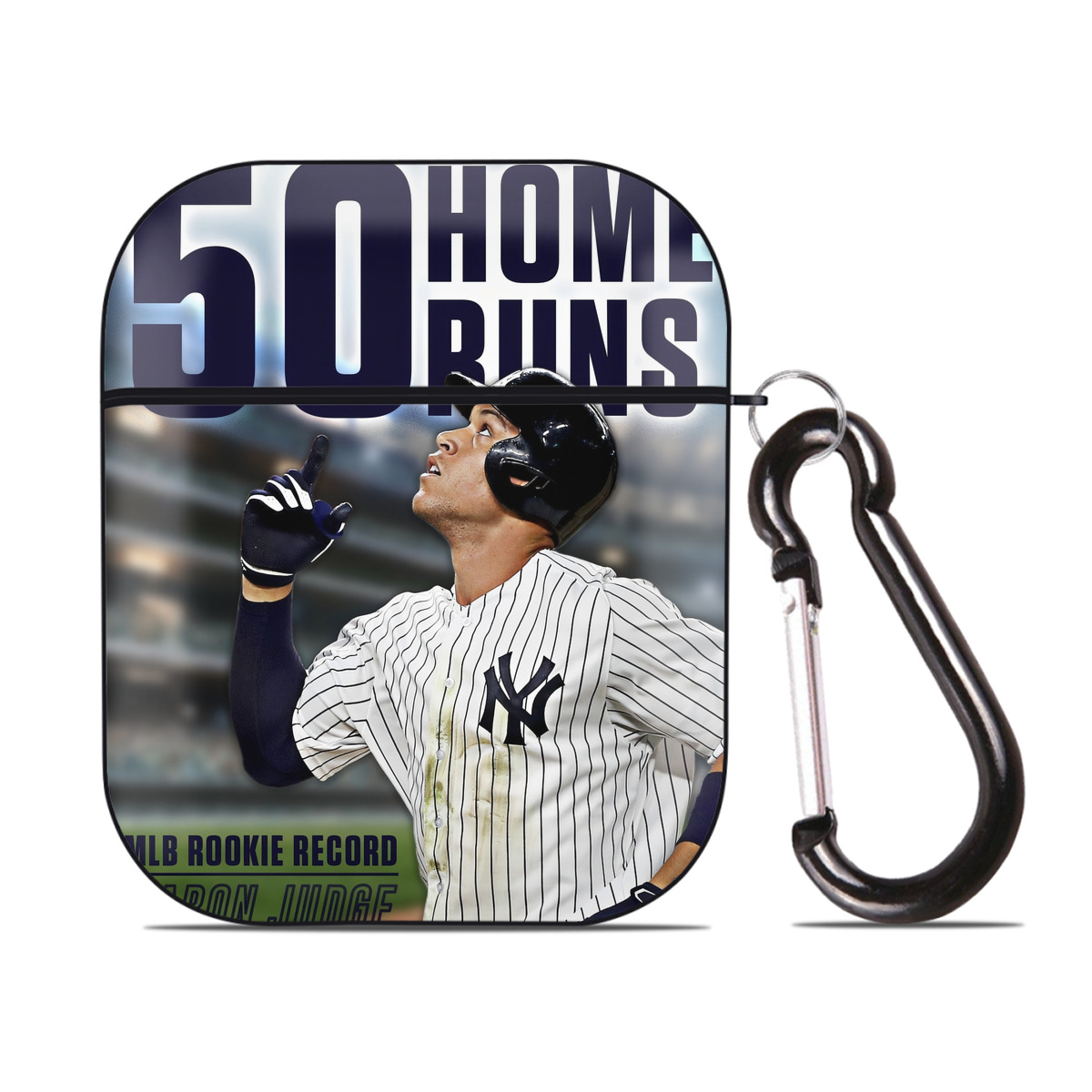 Aaron Judge 50 Home Runs 5 AirPods 2 Case Hard Shell Black, Flexible PC Material, Precise Cutouts, Full Protection, Anti-Fingerprint, Washable, Includes Keychain – Durable & Slim Design
