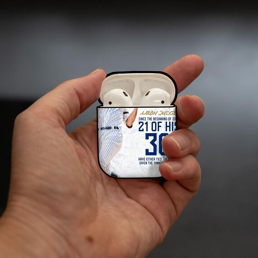 Aaron Judge 30 Home Runs AirPods 2 Case Hard Shell Black, Flexible PC Material, Precise Cutouts, Full Protection, Anti-Fingerprint, Washable, Includes Keychain – Durable & Slim Design