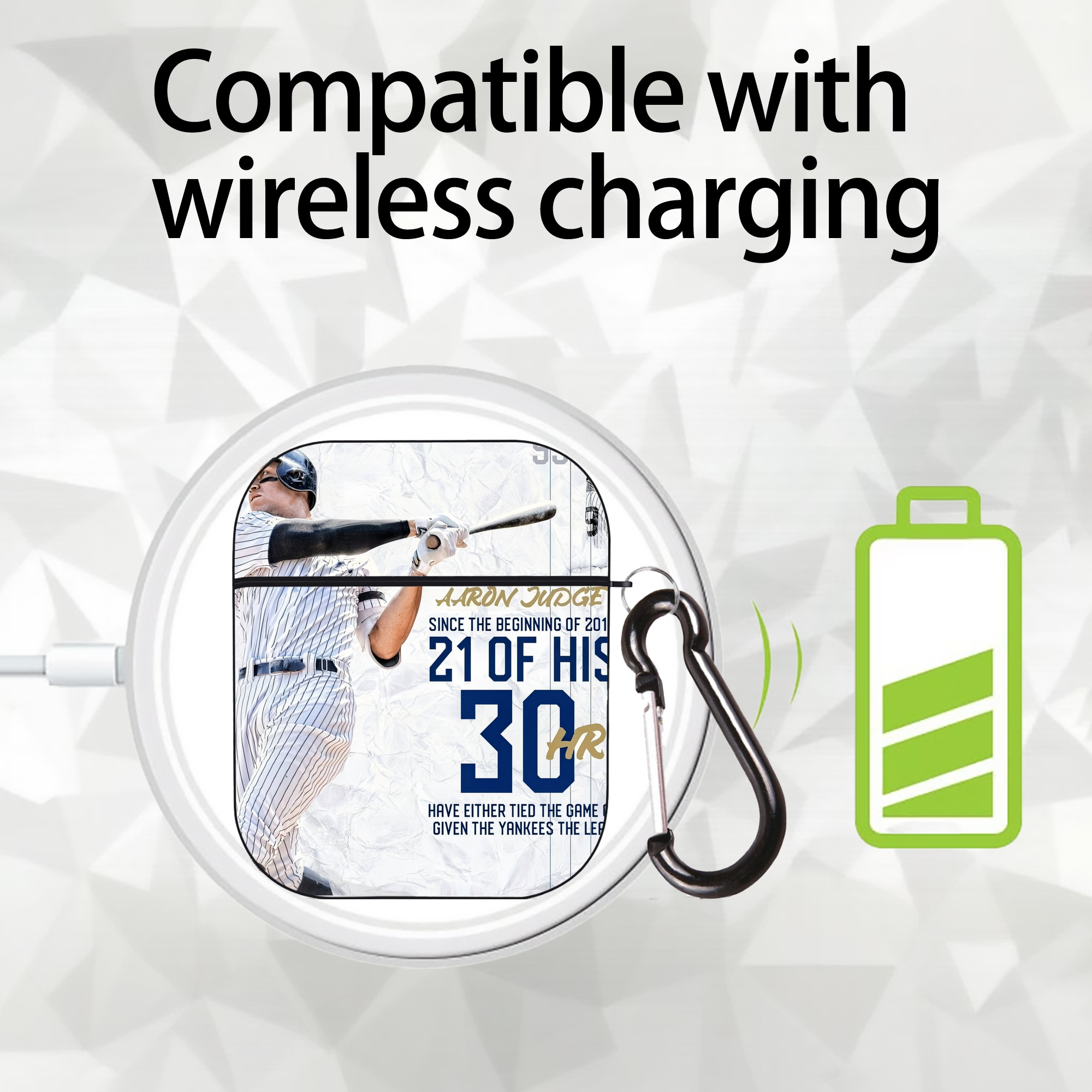 Aaron Judge 30 Home Runs AirPods 2 Case Hard Shell Black, Flexible PC Material, Precise Cutouts, Full Protection, Anti-Fingerprint, Washable, Includes Keychain – Durable & Slim Design