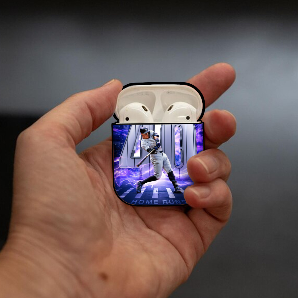 Aaron Judge 40 Home Runs AirPods 2 Case Hard Shell Black, Flexible PC Material, Precise Cutouts, Full Protection, Anti-Fingerprint, Washable, Includes Keychain – Durable & Slim Design
