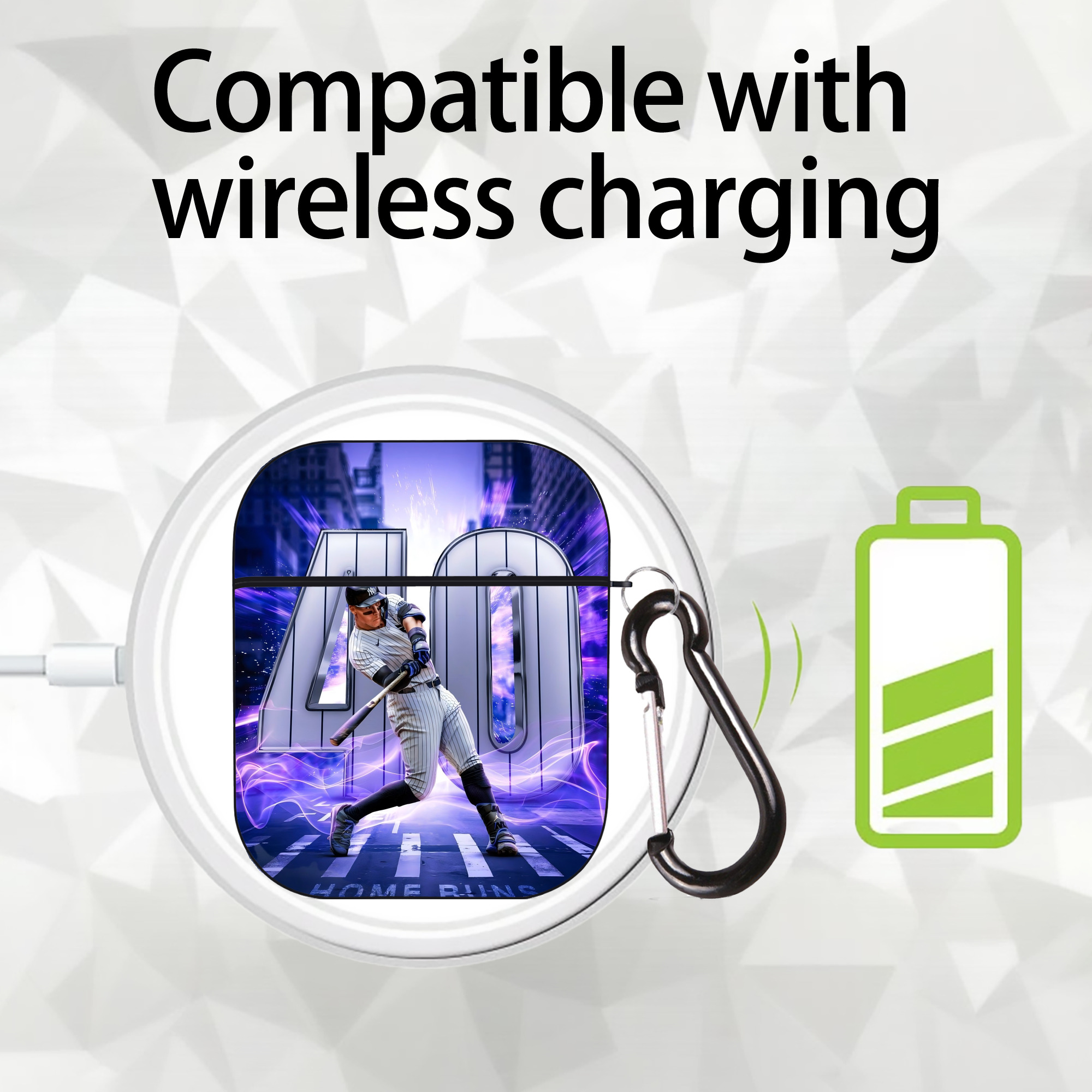 Aaron Judge 40 Home Runs AirPods 2 Case Hard Shell Black, Flexible PC Material, Precise Cutouts, Full Protection, Anti-Fingerprint, Washable, Includes Keychain – Durable & Slim Design