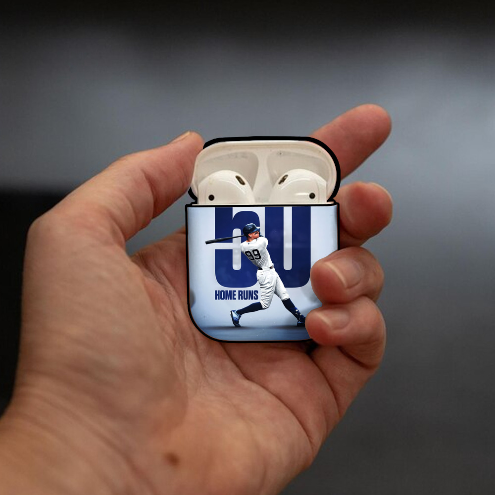 Aaron Judge 50 Home Runs 4 AirPods 2 Case Hard Shell Black, Flexible PC Material, Precise Cutouts, Full Protection, Anti-Fingerprint, Washable, Includes Keychain – Durable & Slim Design