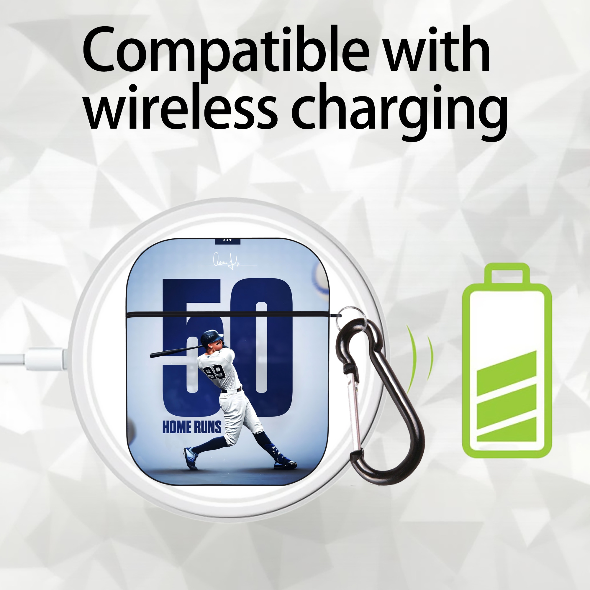 Aaron Judge 50 Home Runs 4 AirPods 2 Case Hard Shell Black, Flexible PC Material, Precise Cutouts, Full Protection, Anti-Fingerprint, Washable, Includes Keychain – Durable & Slim Design