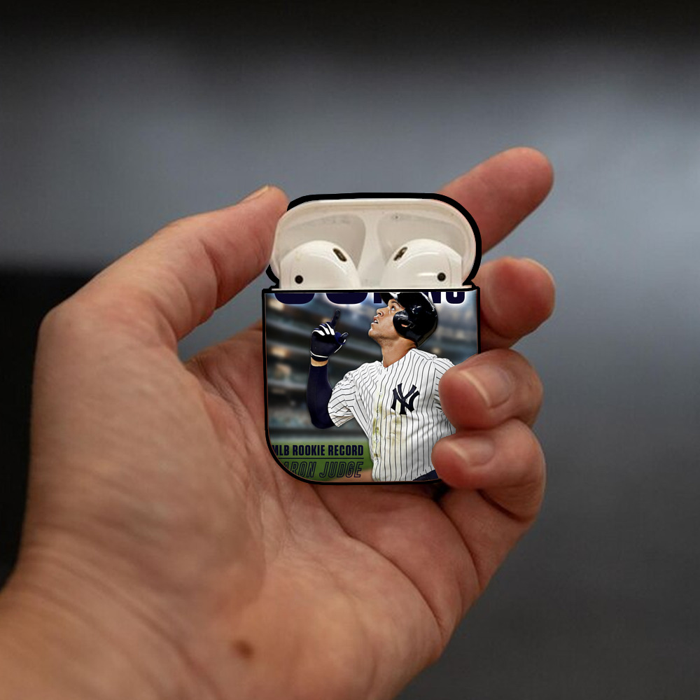 Aaron Judge 50 Home Runs 5 AirPods 2 Case Hard Shell Black, Flexible PC Material, Precise Cutouts, Full Protection, Anti-Fingerprint, Washable, Includes Keychain – Durable & Slim Design
