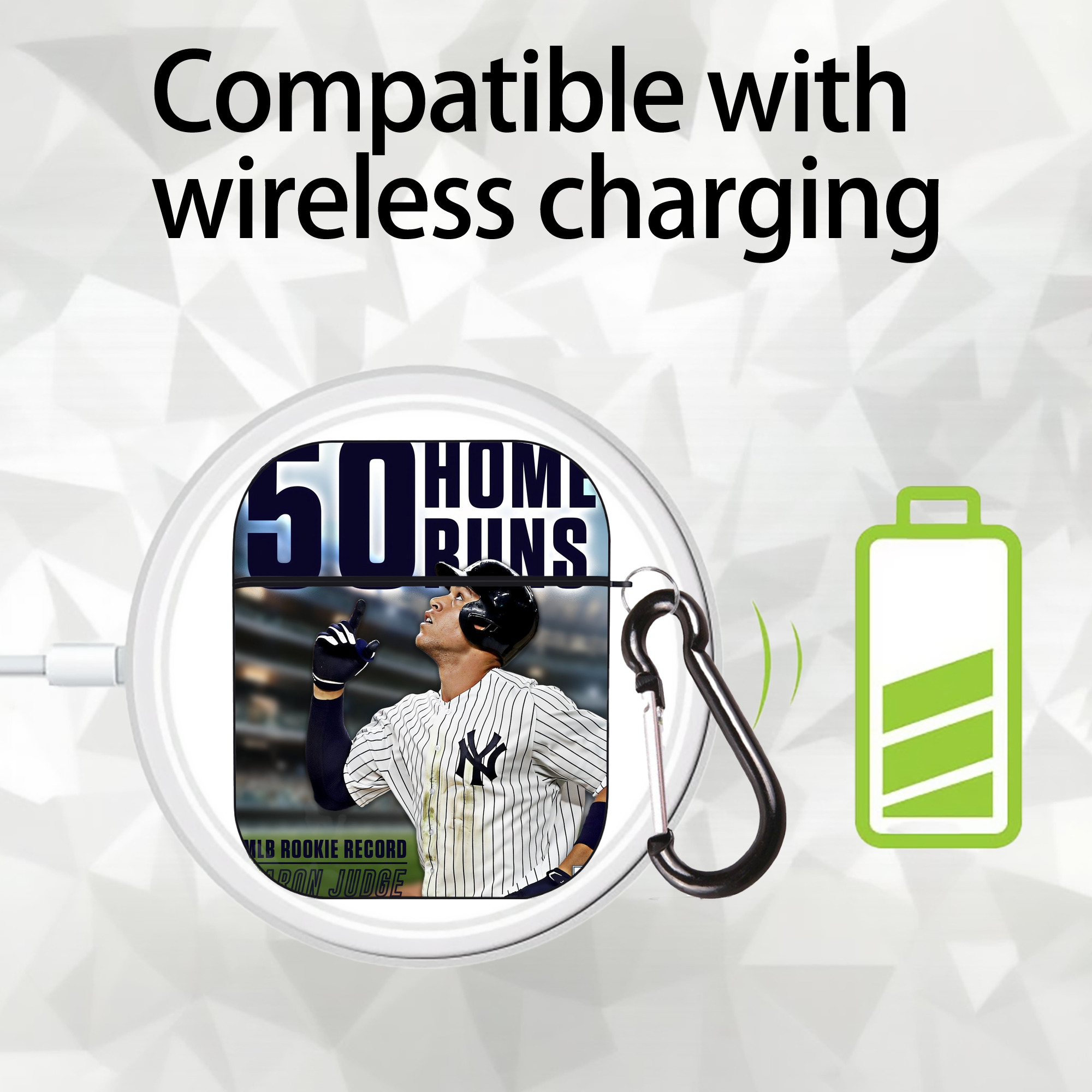 Aaron Judge 50 Home Runs 5 AirPods 2 Case Hard Shell Black, Flexible PC Material, Precise Cutouts, Full Protection, Anti-Fingerprint, Washable, Includes Keychain – Durable & Slim Design