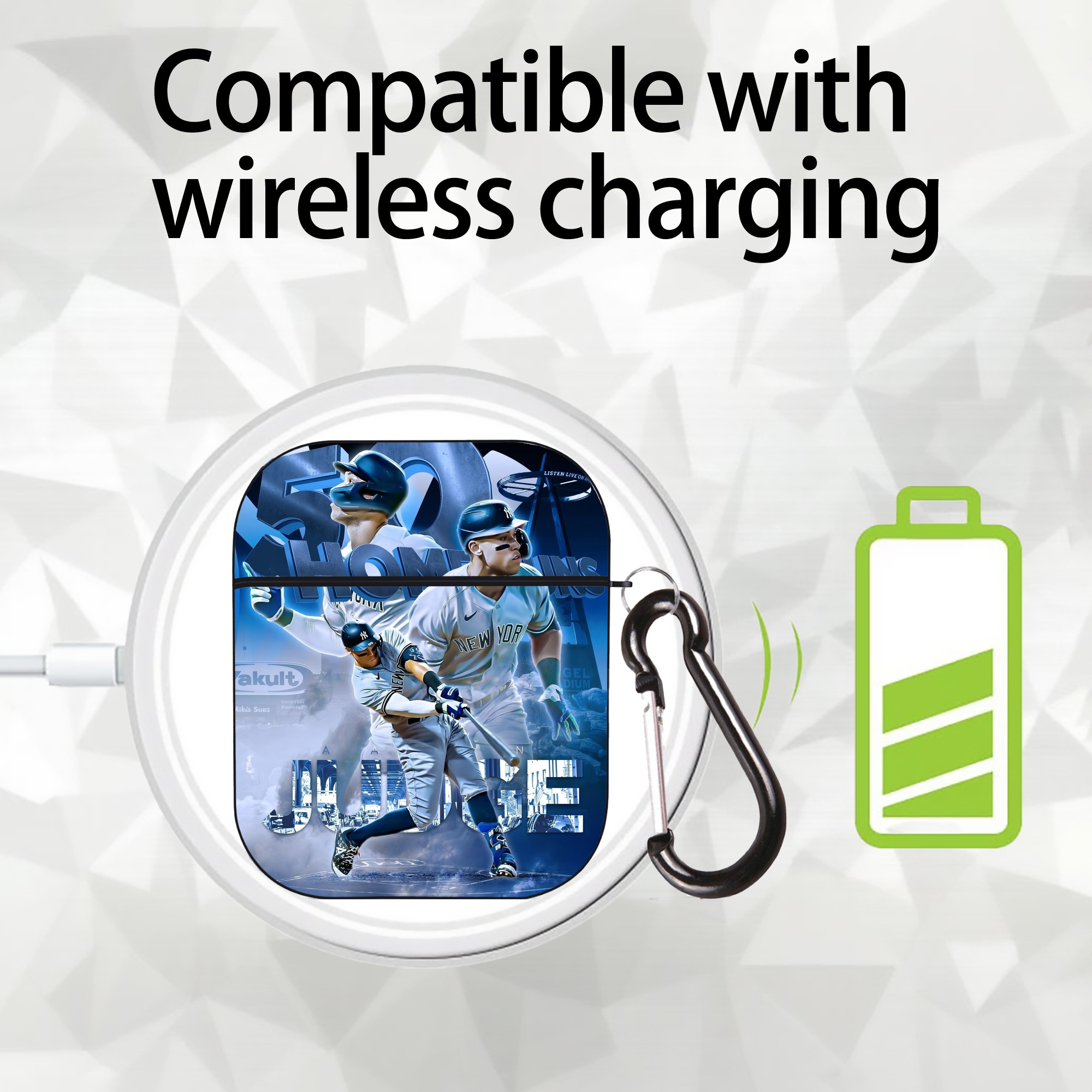 Aaron Judge 50 Home Runs AirPods 2 Case Hard Shell Black, Flexible PC Material, Precise Cutouts, Full Protection, Anti-Fingerprint, Washable, Includes Keychain – Durable & Slim Design