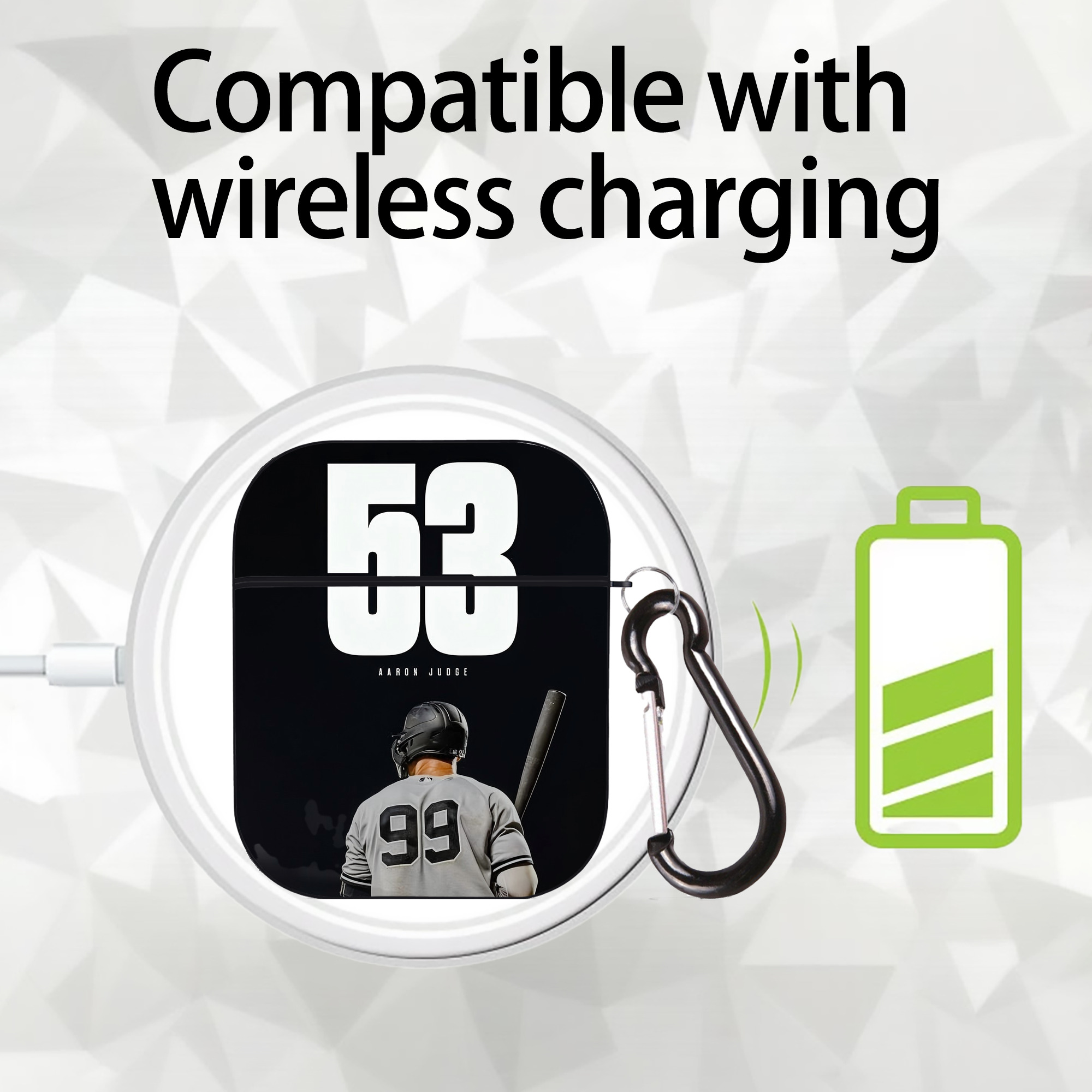 Aaron Judge 53 Home Runs AirPods 2 Case Hard Shell Black, Flexible PC Material, Precise Cutouts, Full Protection, Anti-Fingerprint, Washable, Includes Keychain – Durable & Slim Design