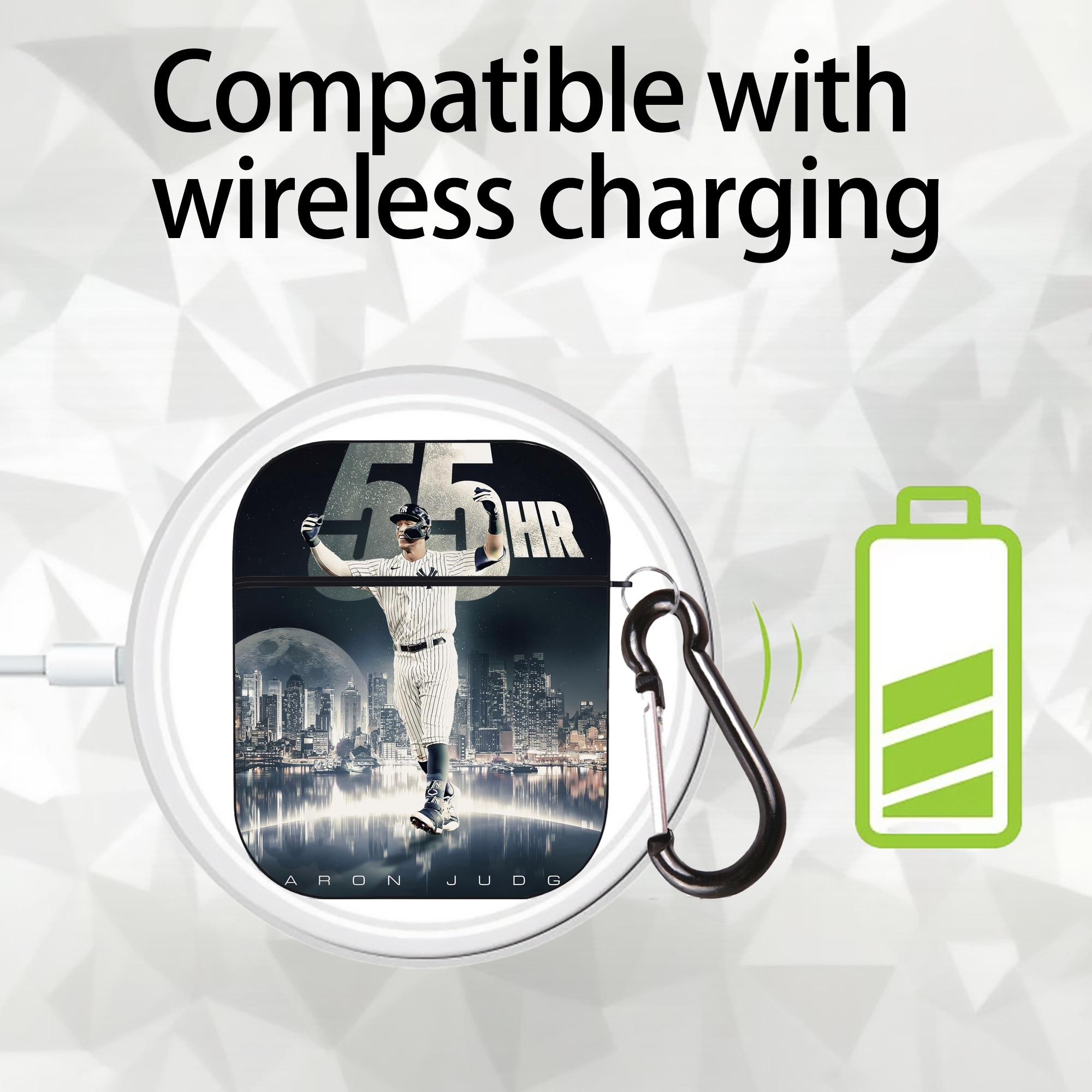 Aaron Judge 55 Home Runs AirPods 2 Case Hard Shell Black, Flexible PC Material, Precise Cutouts, Full Protection, Anti-Fingerprint, Washable, Includes Keychain – Durable & Slim Design