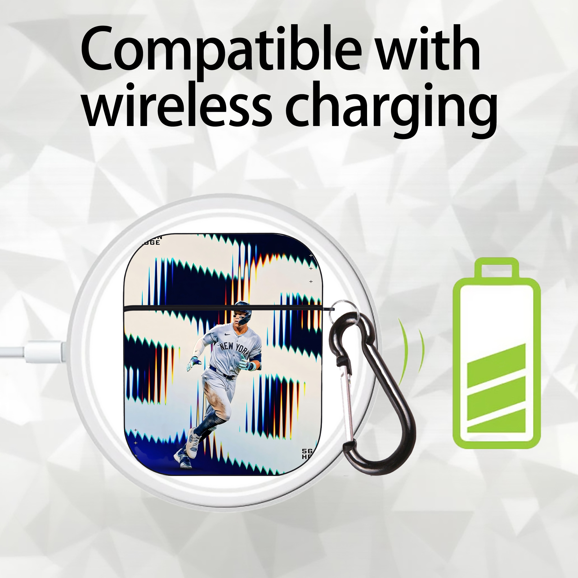 Aaron Judge 56 Home Runs AirPods 2 Case Hard Shell Black, Flexible PC Material, Precise Cutouts, Full Protection, Anti-Fingerprint, Washable, Includes Keychain – Durable & Slim Design