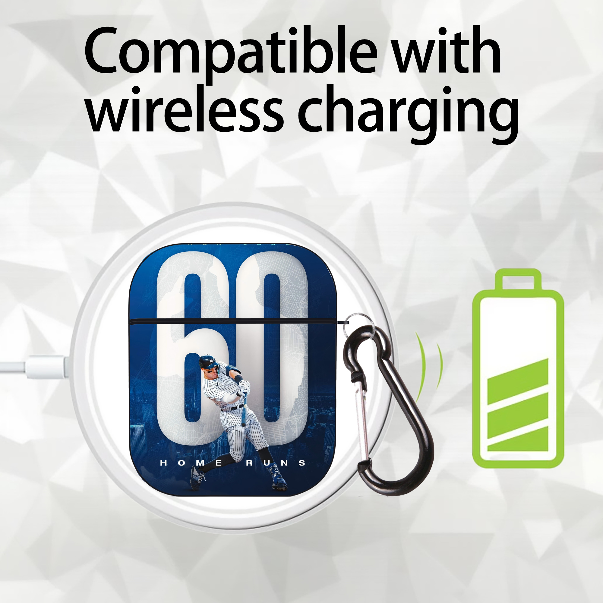 Aaron Judge 60 Home Runs 2 AirPods 2 Case Hard Shell Black, Flexible PC Material, Precise Cutouts, Full Protection, Anti-Fingerprint, Washable, Includes Keychain – Durable & Slim Design