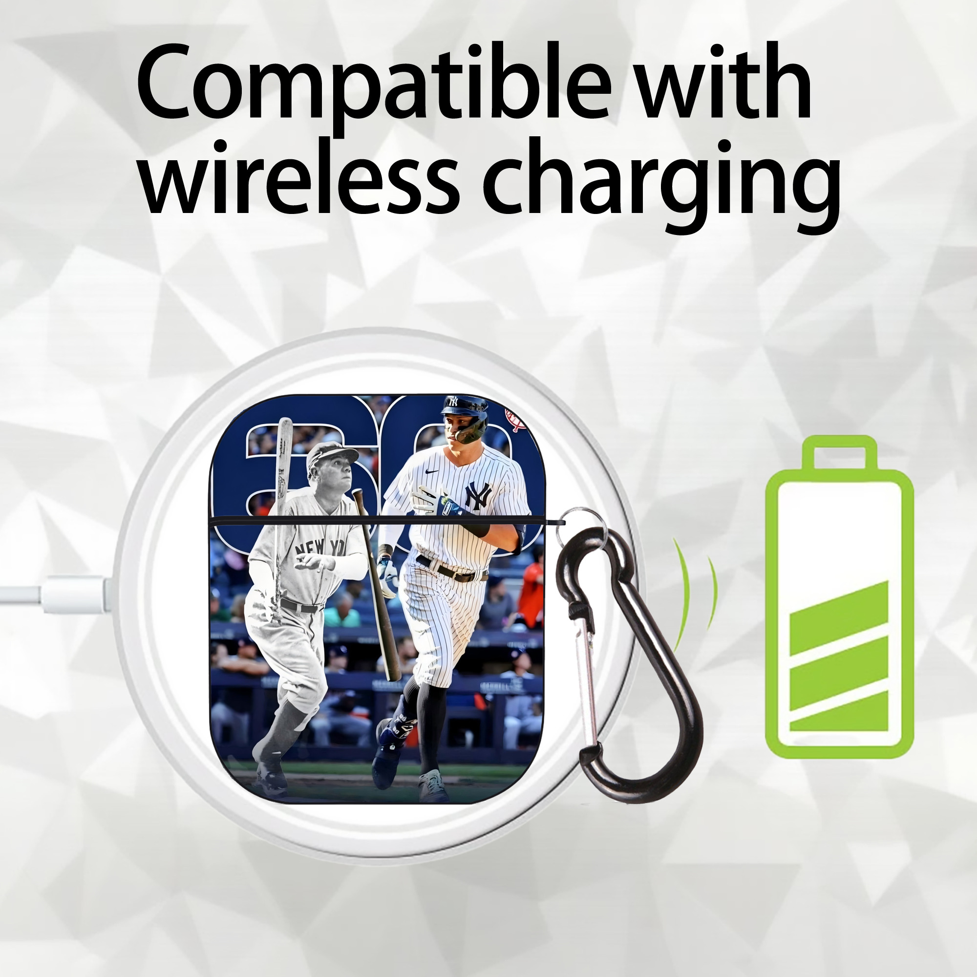 Aaron Judge 60 Home Runs 5 AirPods 2 Case Hard Shell Black, Flexible PC Material, Precise Cutouts, Full Protection, Anti-Fingerprint, Washable, Includes Keychain – Durable & Slim Design