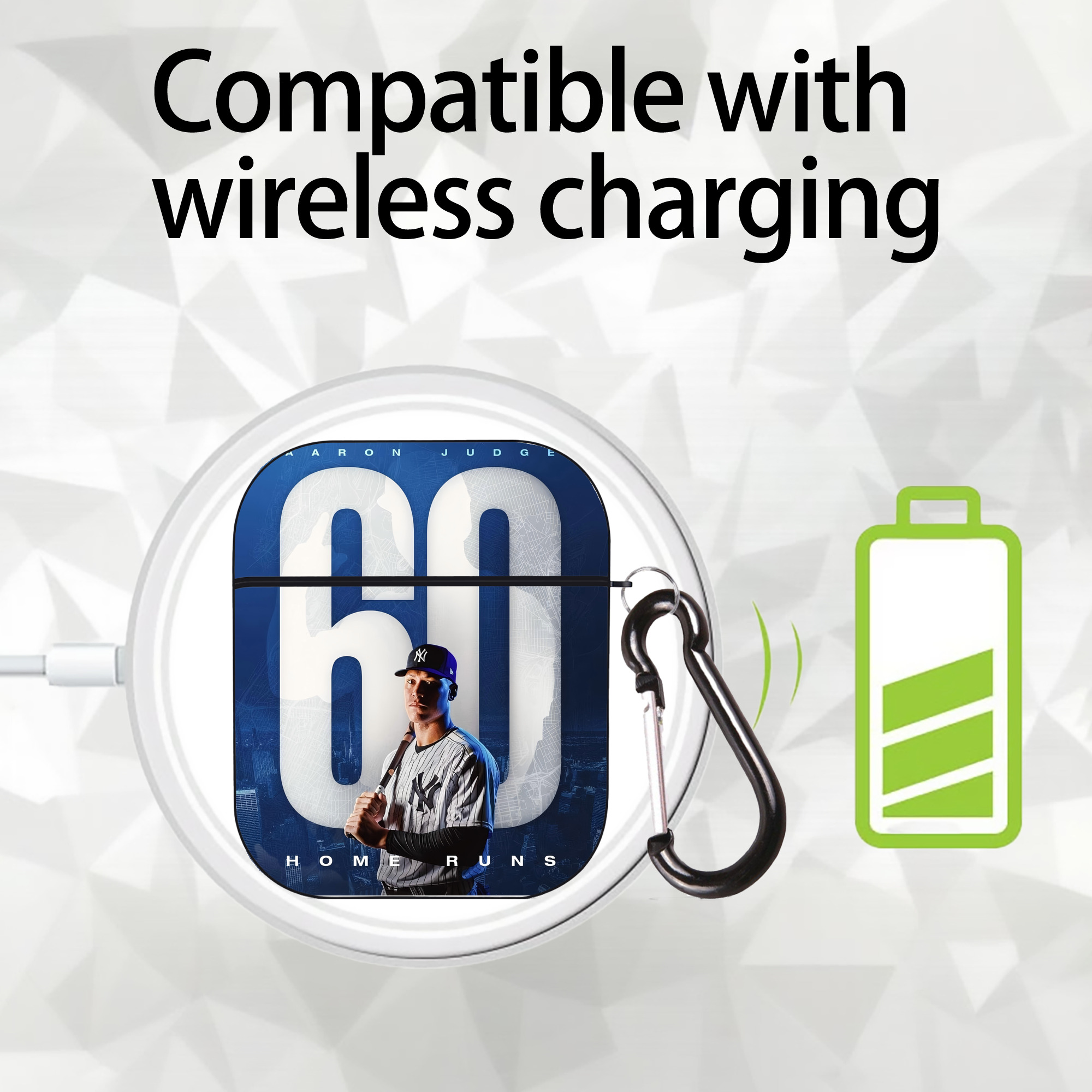 Aaron Judge 60 Home Runs AirPods 2 Case Hard Shell Black, Flexible PC Material, Precise Cutouts, Full Protection, Anti-Fingerprint, Washable, Includes Keychain – Durable & Slim Design