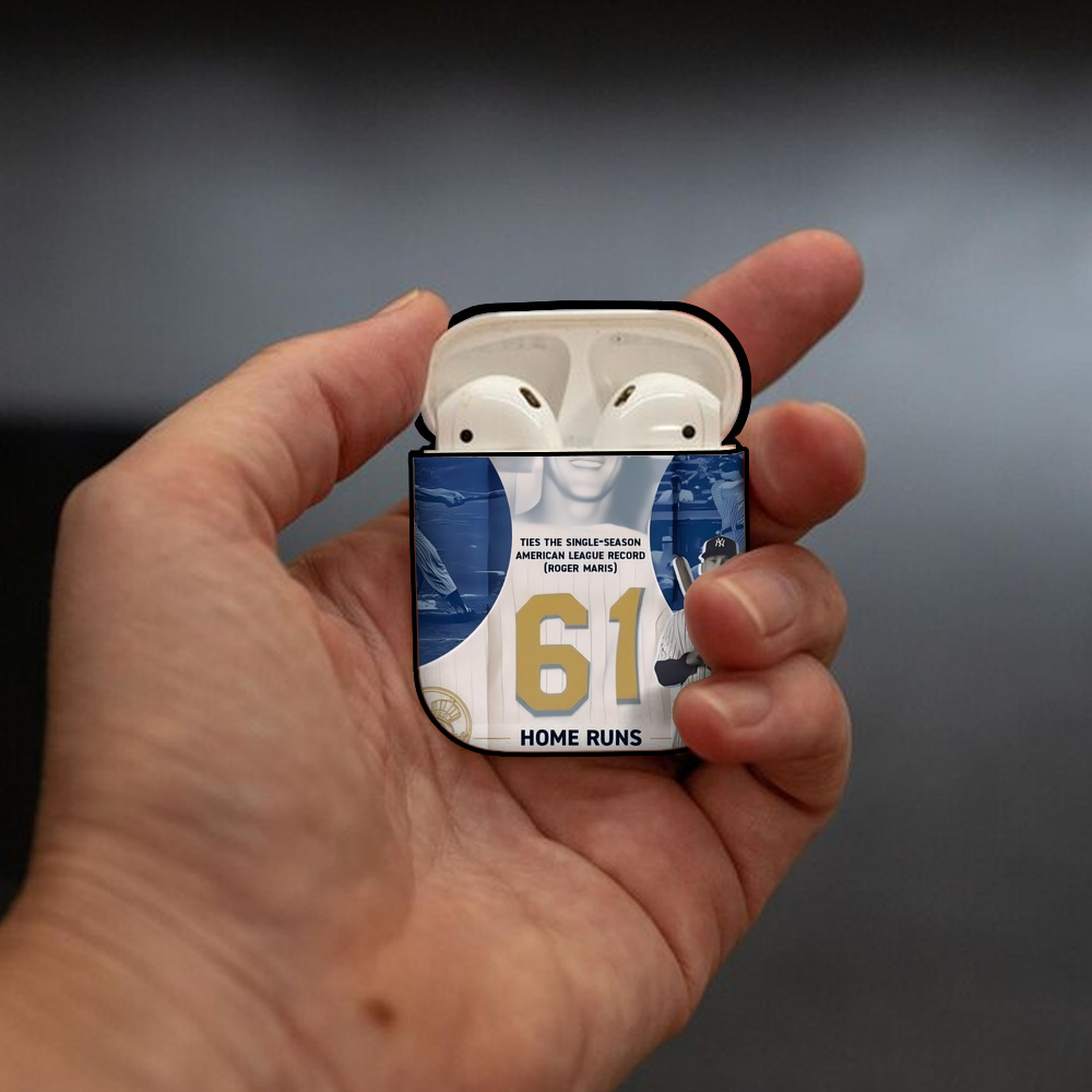 Aaron Judge 61 Home Runs 2 AirPods 2 Case Hard Shell Black, Flexible PC Material, Precise Cutouts, Full Protection, Anti-Fingerprint, Washable, Includes Keychain – Durable & Slim Design