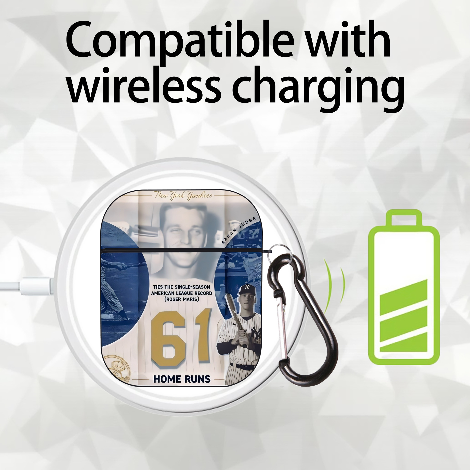 Aaron Judge 61 Home Runs 2 AirPods 2 Case Hard Shell Black, Flexible PC Material, Precise Cutouts, Full Protection, Anti-Fingerprint, Washable, Includes Keychain – Durable & Slim Design